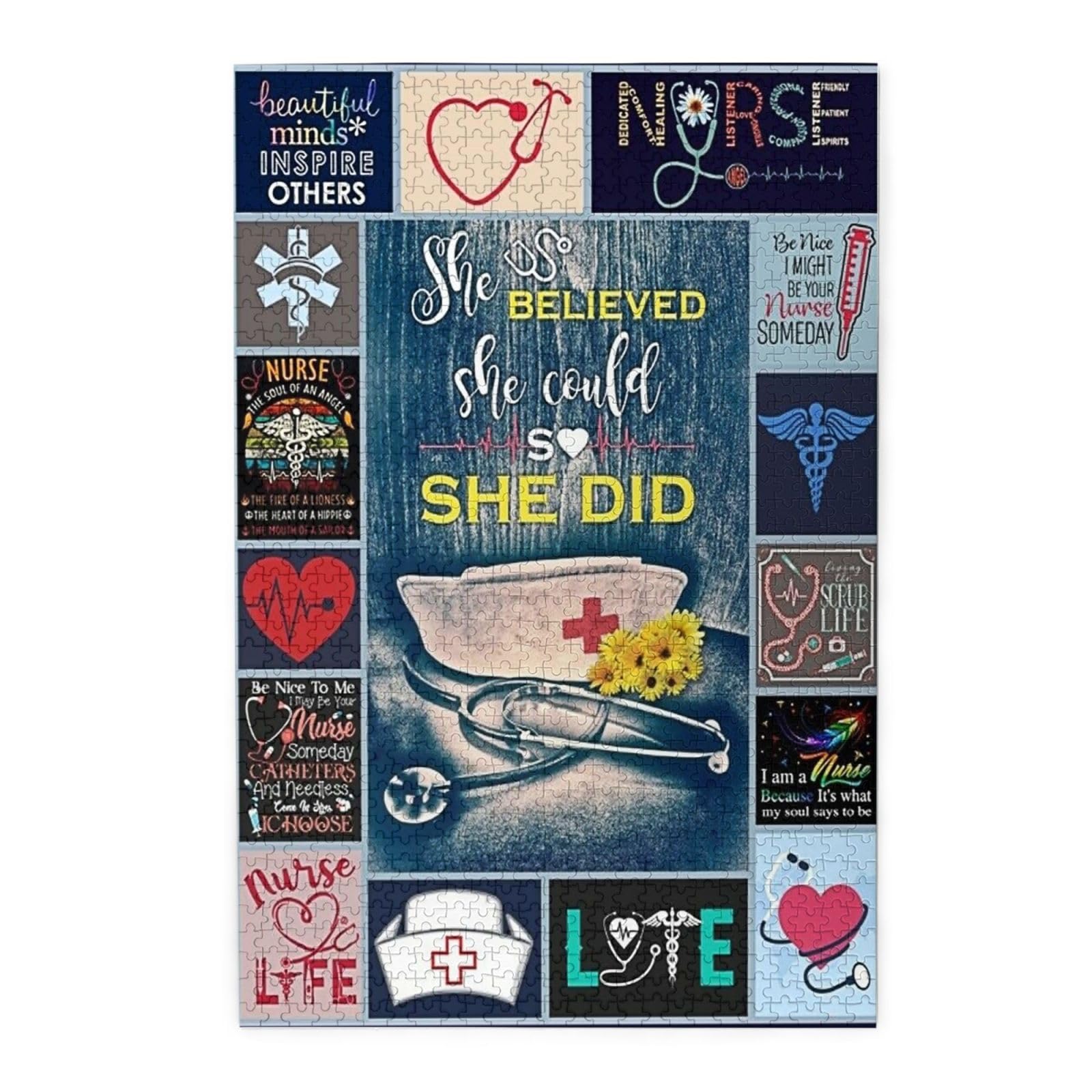 NELife 1000 Pieces Nurse Heartbeat Jigsaw Puzzle,Fun Educational Toy for Kids Ages 12,Teens & Families.Educational Games Home Decoration Puzzle,Size