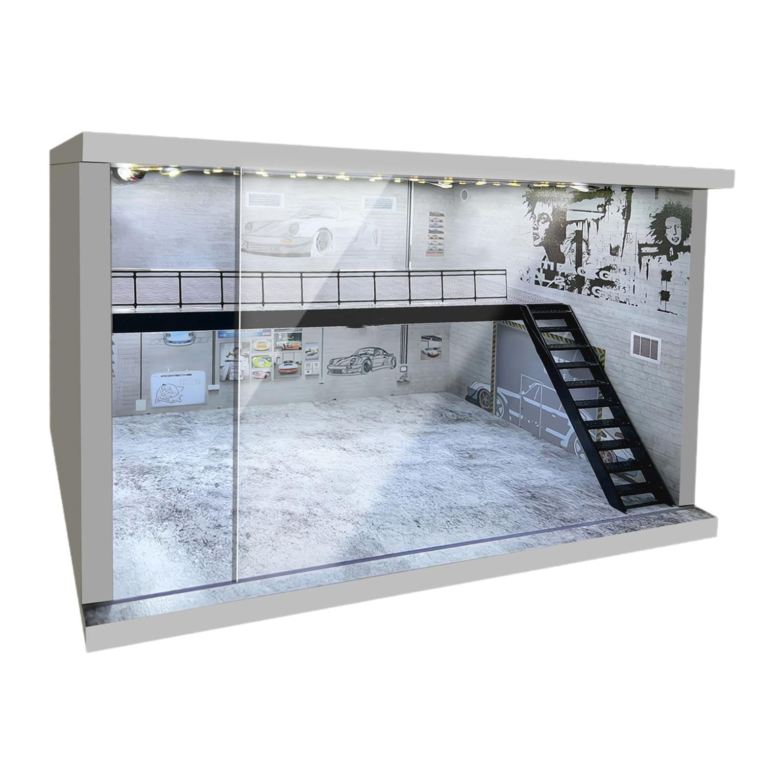 Vetrina per Garage Scala 1/64 1/36 1/32 con Parcheggio a LED per Auto Pressofusa, B