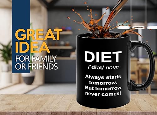 Miniatura 2 de Taza de café dietista de 11 onzas, color negro, con texto en inglés Always Starts Tomorrow, dietista nutricionista, nutricionista registrado