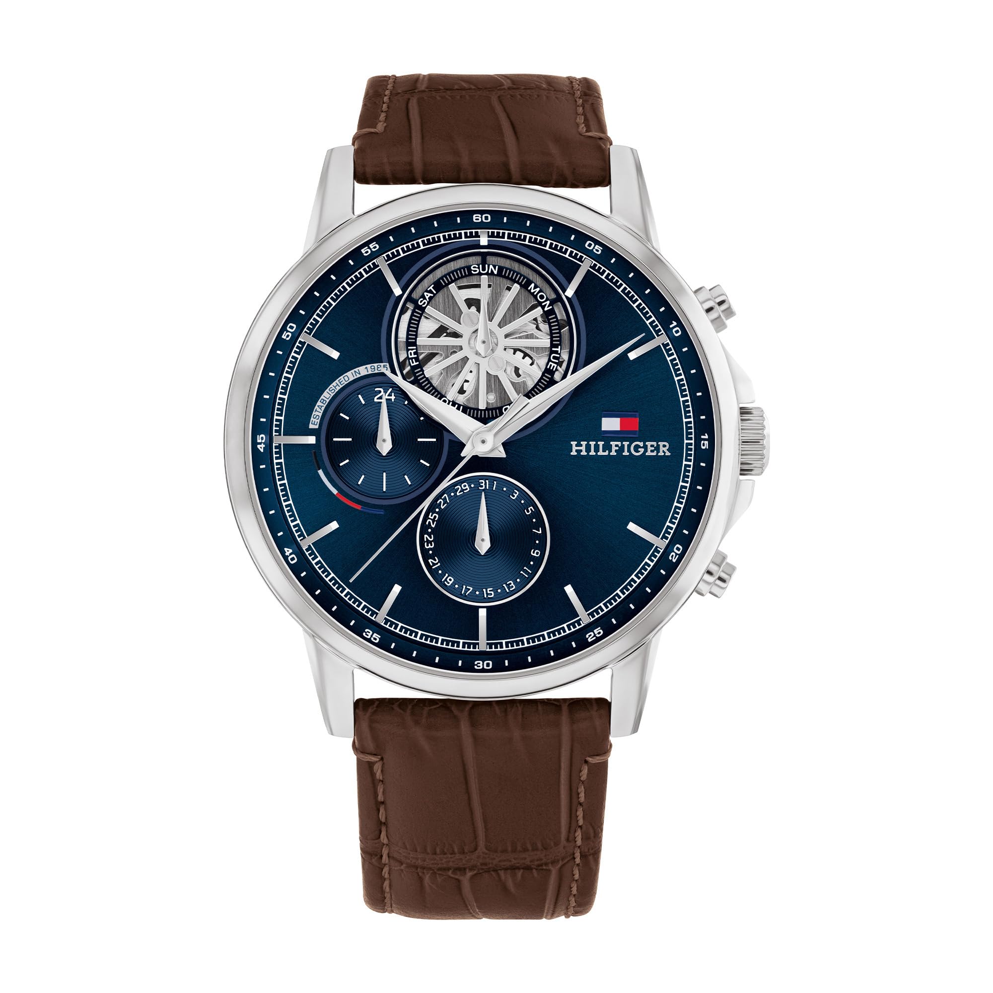 Tommy Hilfiger Analogue Multifunction Quartz Watch for Men with Dark Brown Leather Strap - 1710629