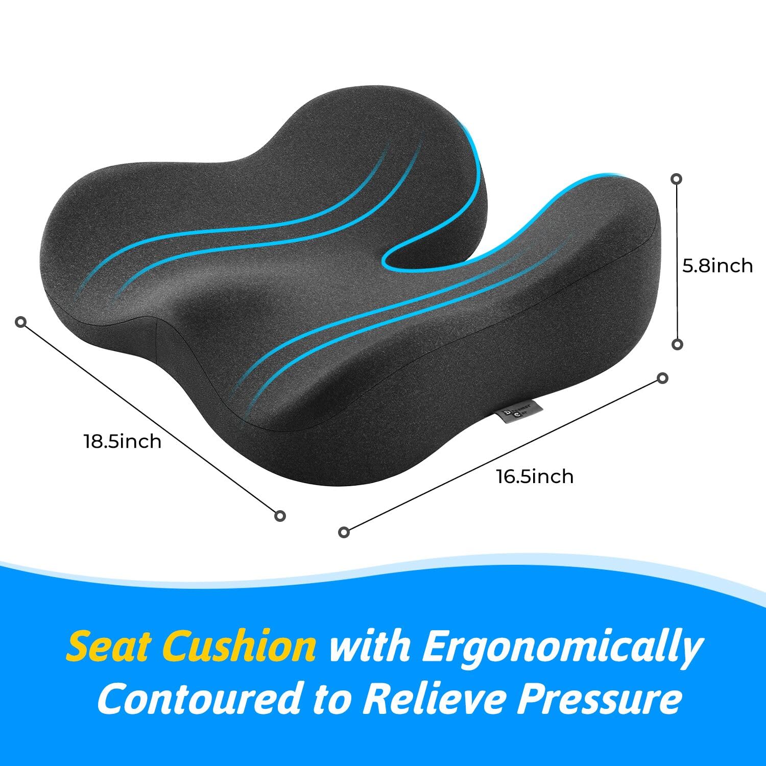 Seat Cushion for Tailbone Sciatica Pain Relief - Plush Yet Supportive Ergonomic Memory Foam Chair Cushions for Office — view 2