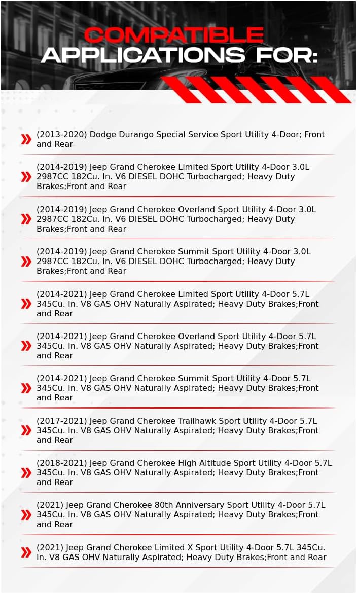 R1 Concepts Front and Rear Brake Kit For 2013-2020 Dodge Durango, 2014-2021 Jeep Grand Cherokee| Drilled Slotted Brake Rotors| Ceramic Brake Pads and Rotors Kit
