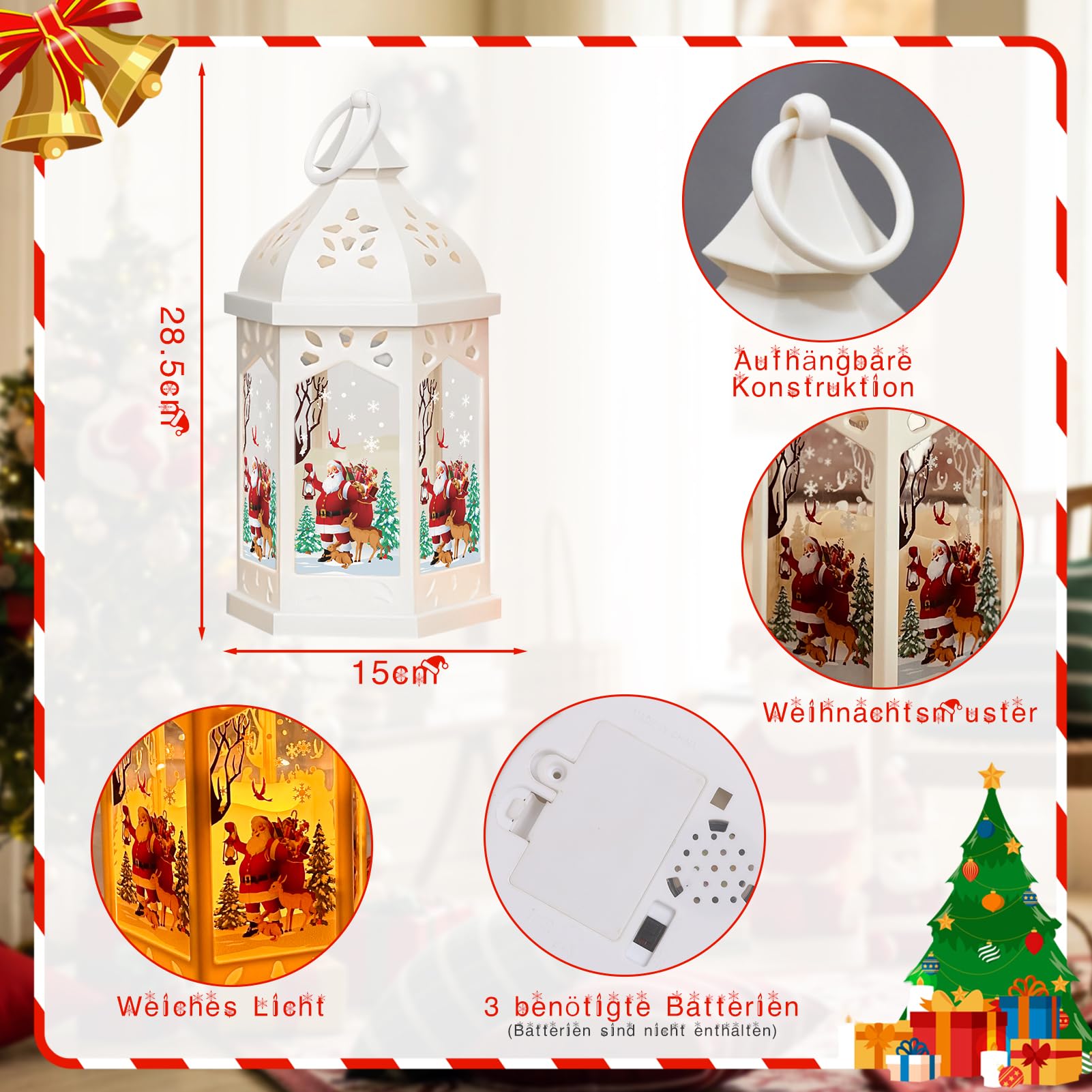 2 Weihnachtslaternen Mit Warmweißem LED-Licht - 15,5cm Hohe Windlichter Für Innen & Außen