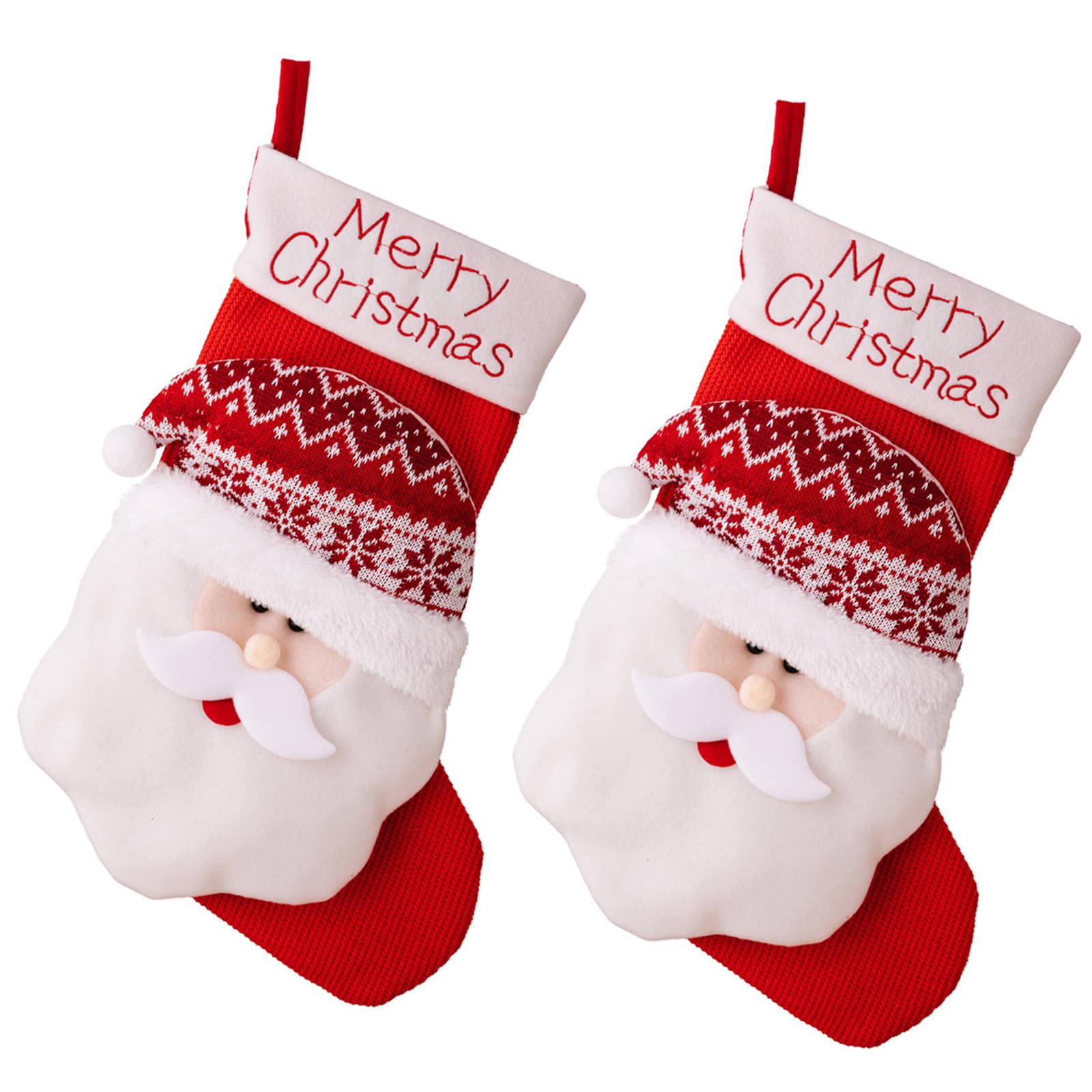 Kalttoy A Of 2 Christmas Stocking For Fireplaces Decoration Stylish Knitted Gifts Bag Santa/Snowman/Deer Hanging Ornament Indoor Decoration