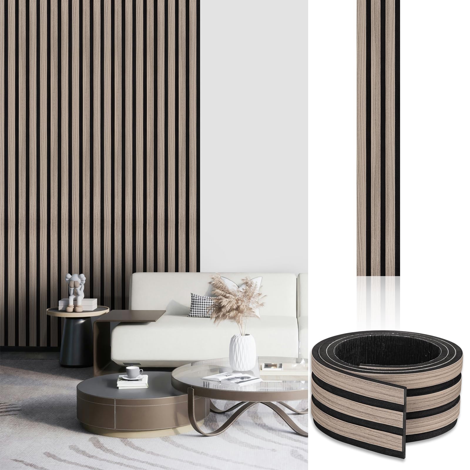 Peel and Stick PVC Slat Wall Panel, 4“x98” Self-Adhesive Thick Faux Wood Grain Wallpaper Panel, 3D Sound Proof Panels for Walls, Removable Grey Wood Panels for Wall Peel and Stick for Accent Walls
