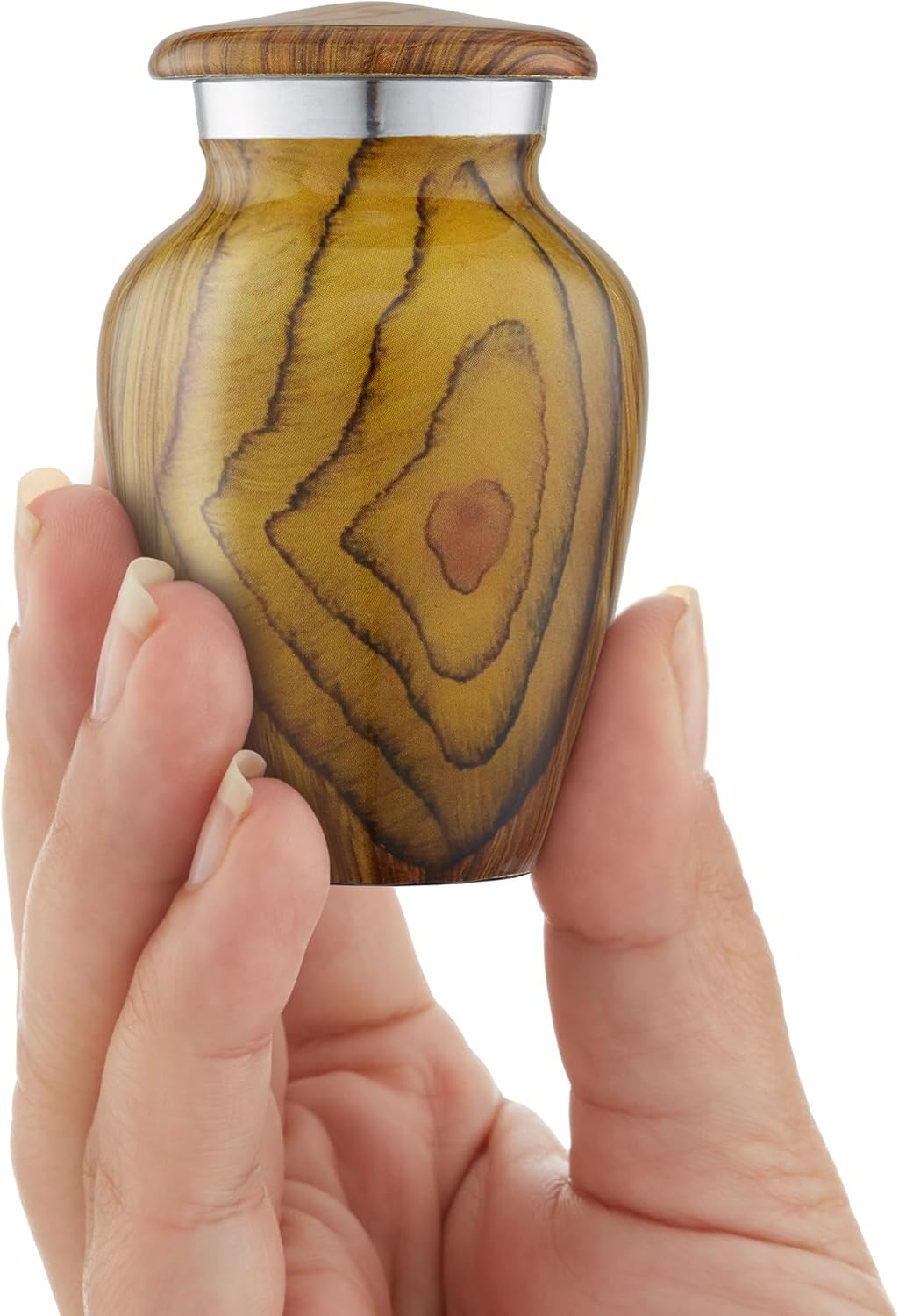 Reminded Small Cremation Keepsake Urns for Human Ashes, Set of 4 Teak Wood Grain Miniature Urns with Velvet Case and Bags