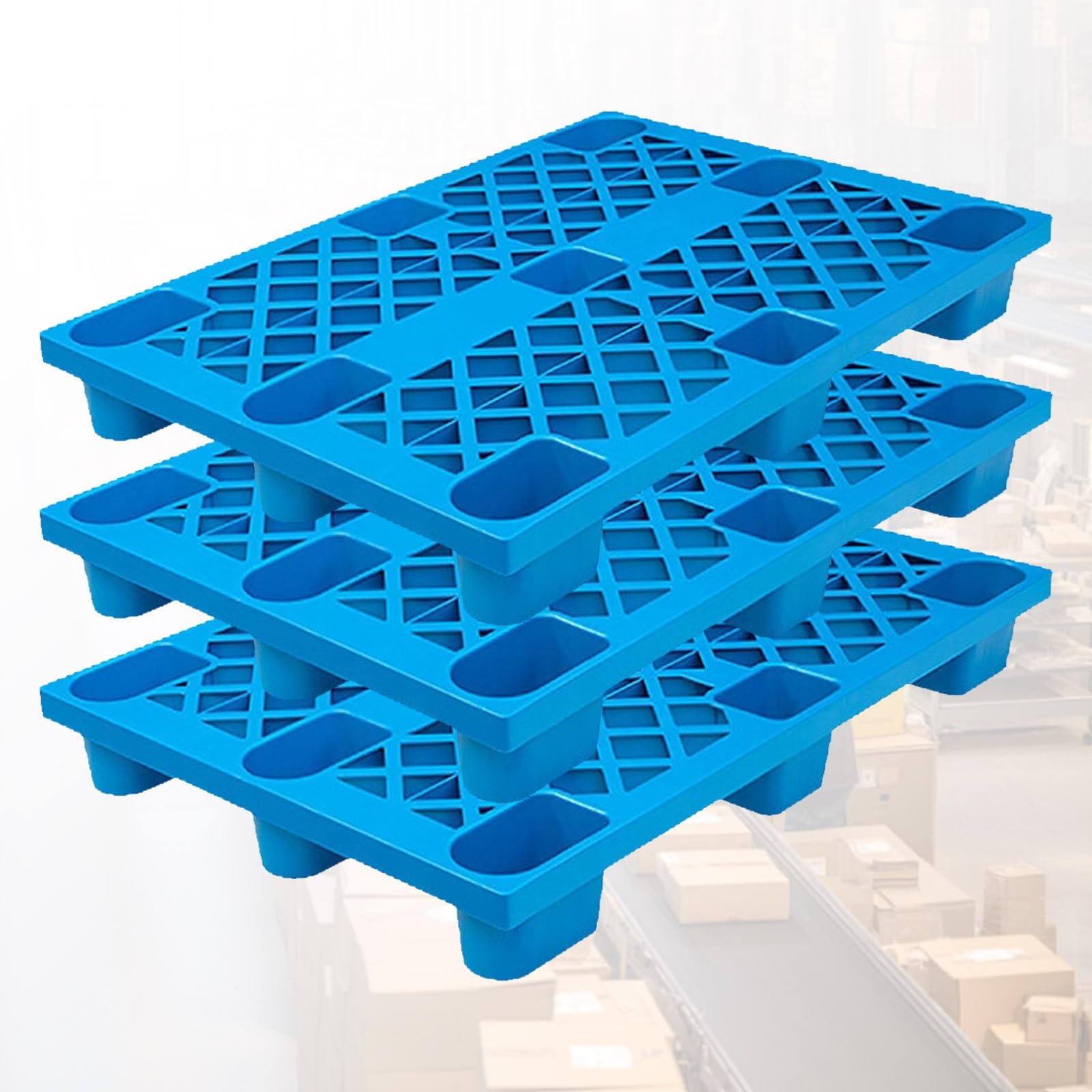 Lot de 3 palettes empilables en plastique imperméable et résistant à l'humidité pour chariots élévateurs manuels et électriques, solution de palette empilable robuste