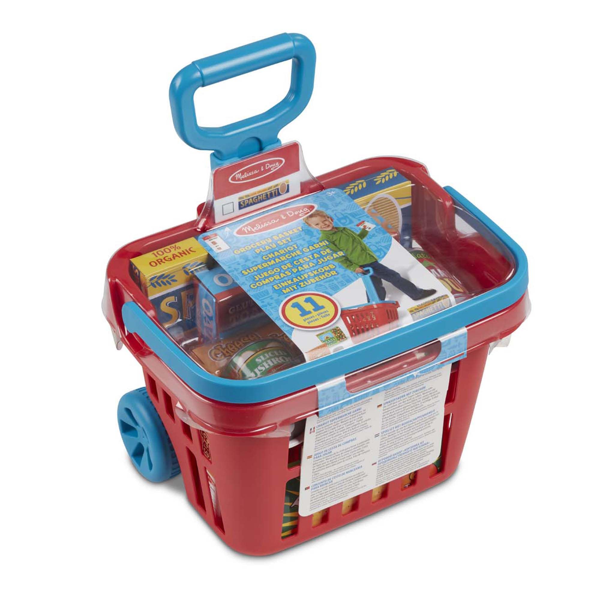 Melissa & Doug Carrellino della Spesa con Cibo Finto, Carrello Giocattolo con Ruote e Manico, Set Supermercato per Bambini con Lista Spesa, Gioco di Ruolo e Imitazione, 11 Pezzi, 3+ Anni