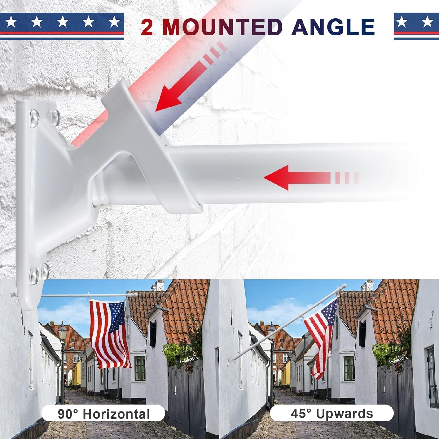 Flag Poles for Outside House with American Flag 3x5 - Flag Pole Kit includes 6ft Tangle Free House Flag Pole,Embroidered US Flag,Holder Bracket,Residential Flag Pole for House,Porch,Outdoor-White