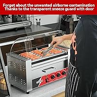 Vista 4 de CROSSON Hot Dog 7 Roller with Bun Warmer&Transparent Sneeze Guard,Commercial 7 Nonstick 304 Roller Grill Cooker Machine
