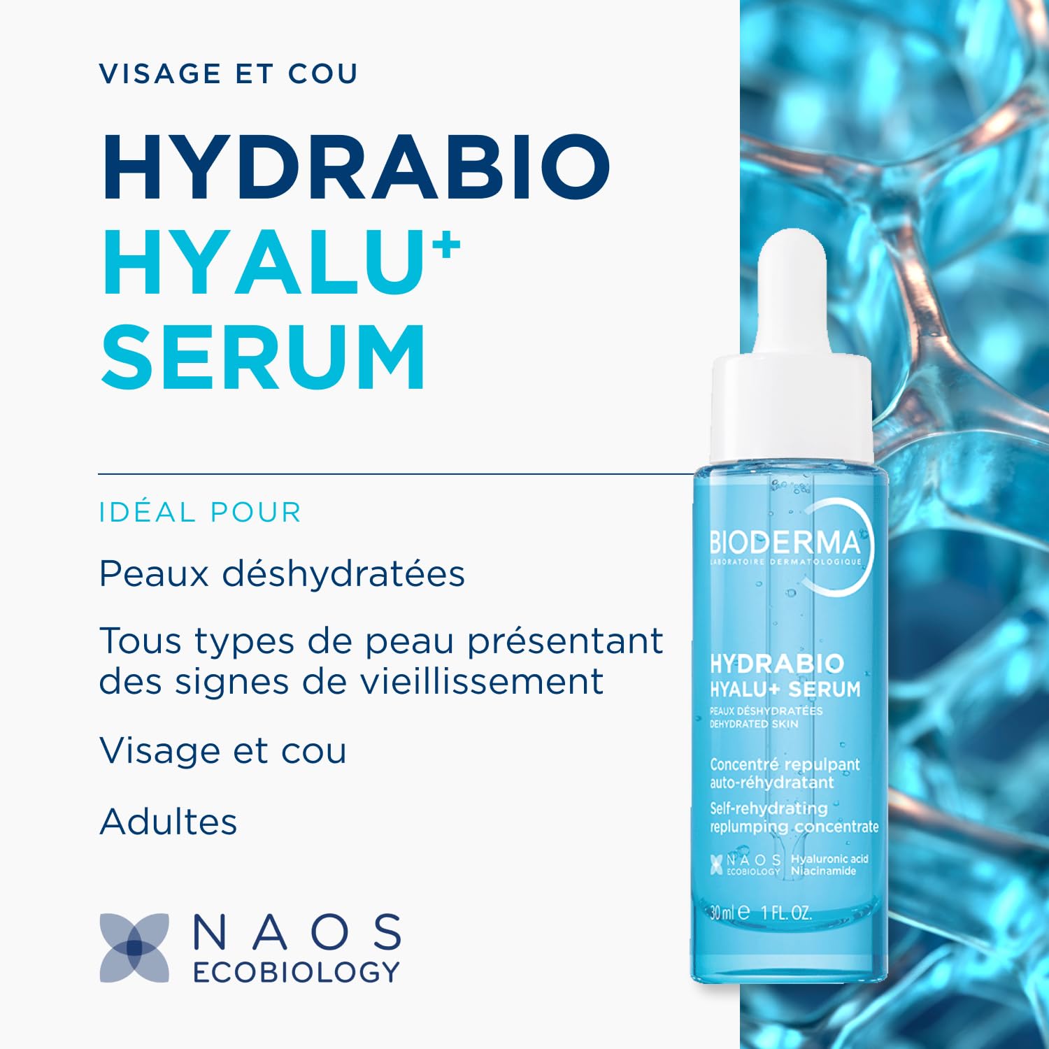 BIODERMA Hydrabio Hyalu+ Sérum auto-réhydratant et repulpant - Réduit les signes visibles du vieillissement - Tous types de peau - Flacon 30 ml