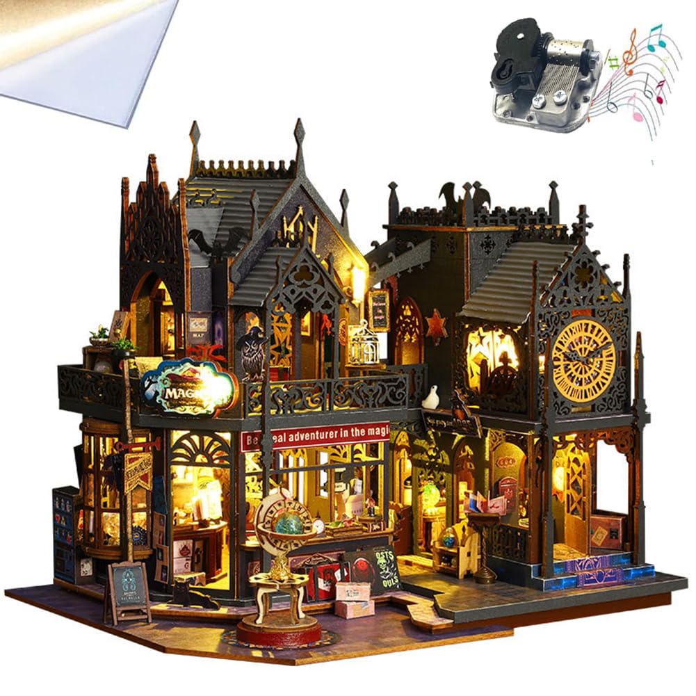 Domek Dla Lalek Miniaturowy Diy Rzemiosło Drewniane Magiczny Domek Dla Lalek Mini Zestaw Do Rękodzieła Mały Zestaw Do Budowania Domu Osłona Przeciwpyłowa Ruch Muzyczny