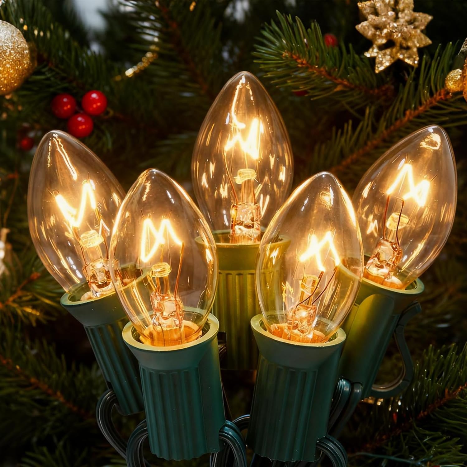 C7 Clear Christmas String Lights, 26Ft Vintage Christmas Decoration with 27 5W Clear Glass Incandescent Bulbs, Hanging Outdoor String Lights for Holiday Party Patio Roofline Wedding Xmas Decor