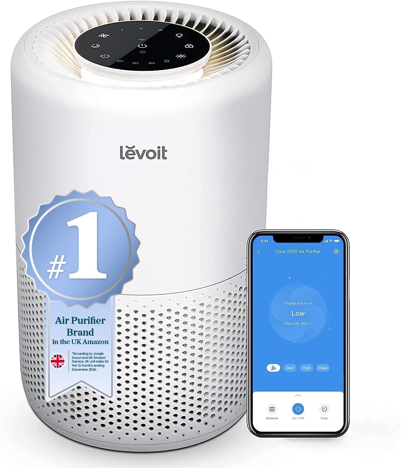 Levoit Smart HEPA Air Purifier for Allergies & Pets, 64mยฒ Bedroom Home Coverage, Alexa & App Control, Ultra-Quiet Sleep Mode, Timer, Night Light, Removes Pollen Dust Odour Smoke, Core 200S