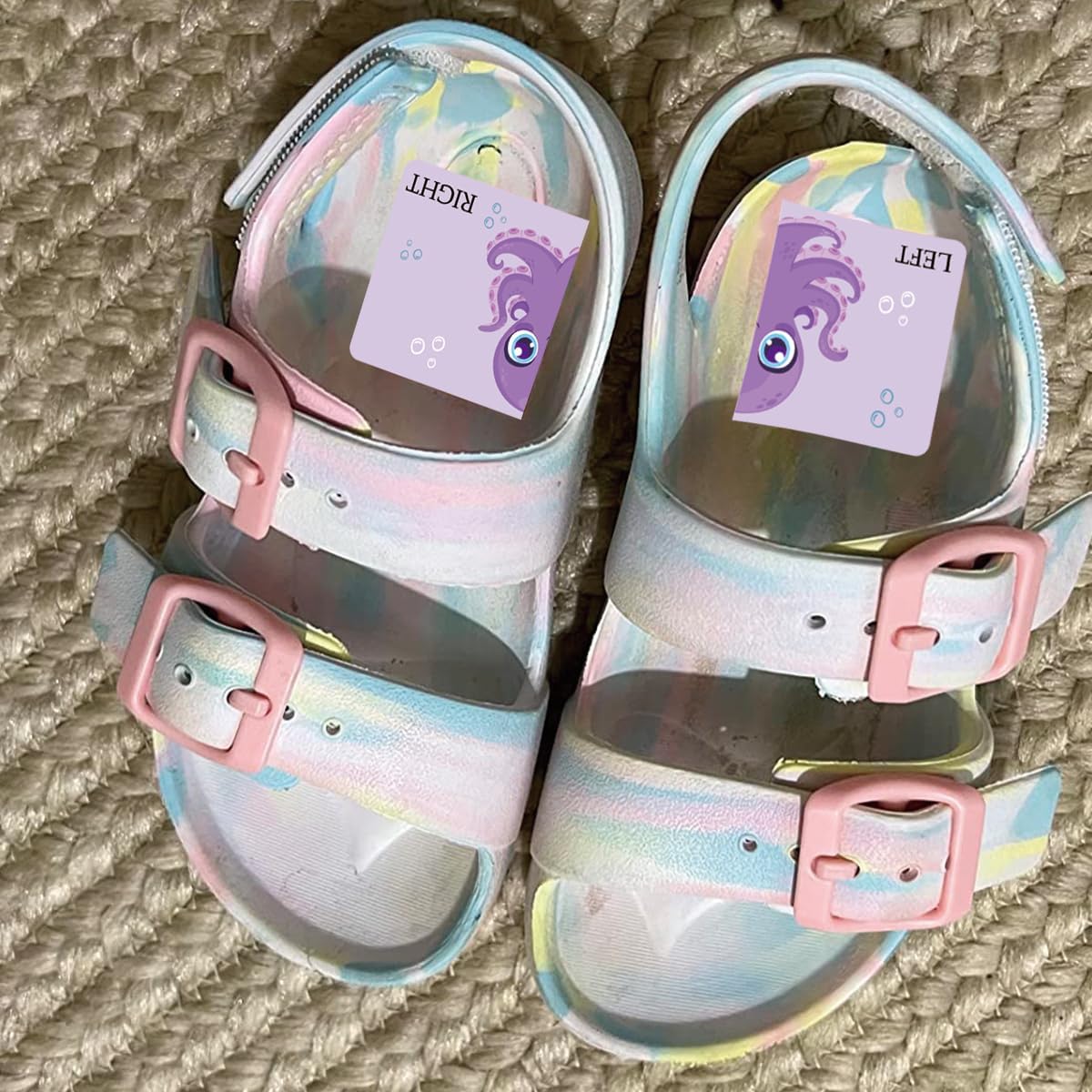 60pcs Kids Shoe Labels Cute Right Left Sole Animal Fruit Children Boys Girls Shoes Stickers for Children's Day Birthday Baby Party Gift Early Learning Decals (Marine Animal)