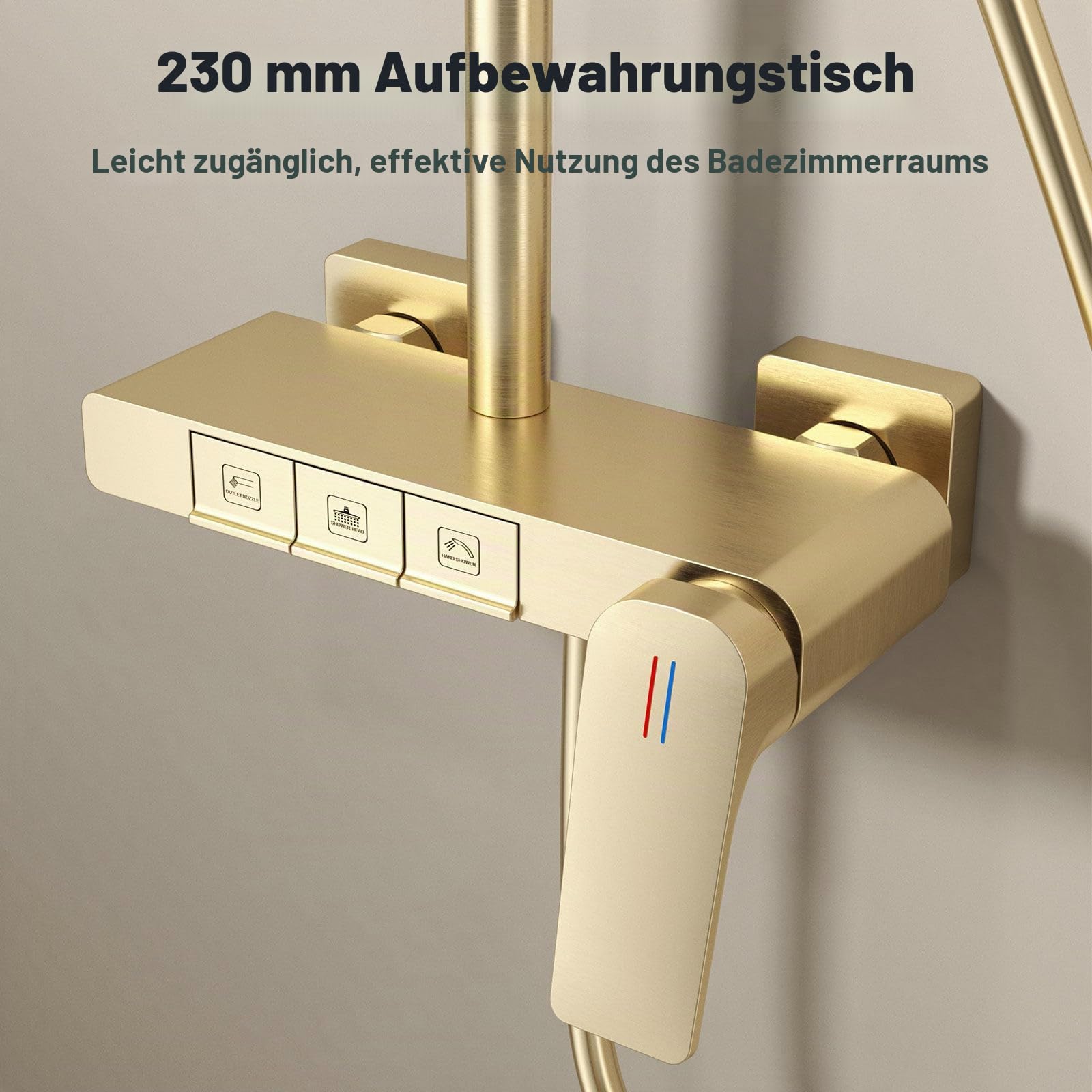 Duschsystem, BSS0338 Modern Klaviertasten Duschset, 30x20cm Quadrat Duschkopf, Regendusche mit Armatur, Badewannenarmatur, 59A Kupfer, Höhenverstellbar
