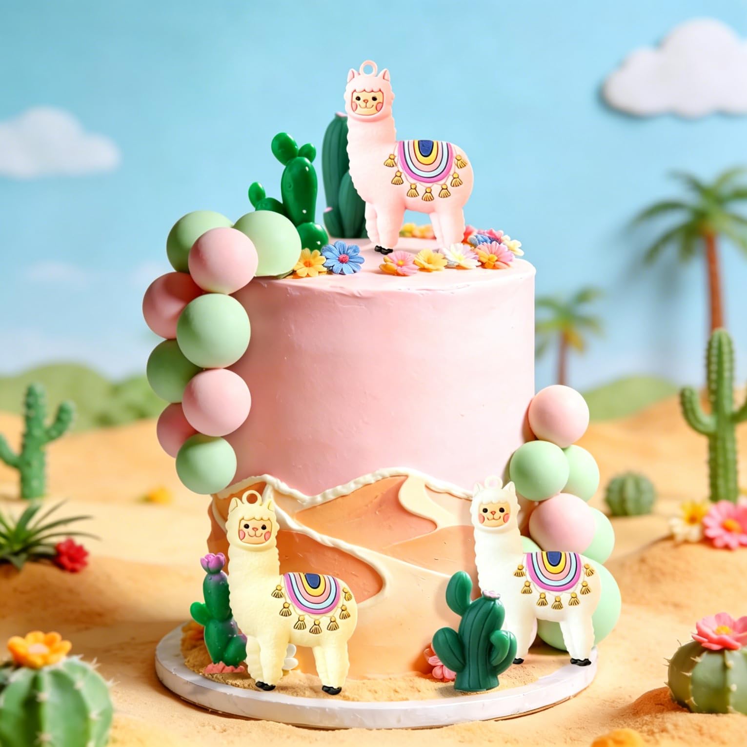 JeVenis Llama Cactus Alpaca Cactus Cake Topper Decorations for Mexican Fiesta Birthday Mexican Party Decorations Baby Shower Cinco De Mayo Party Supplies