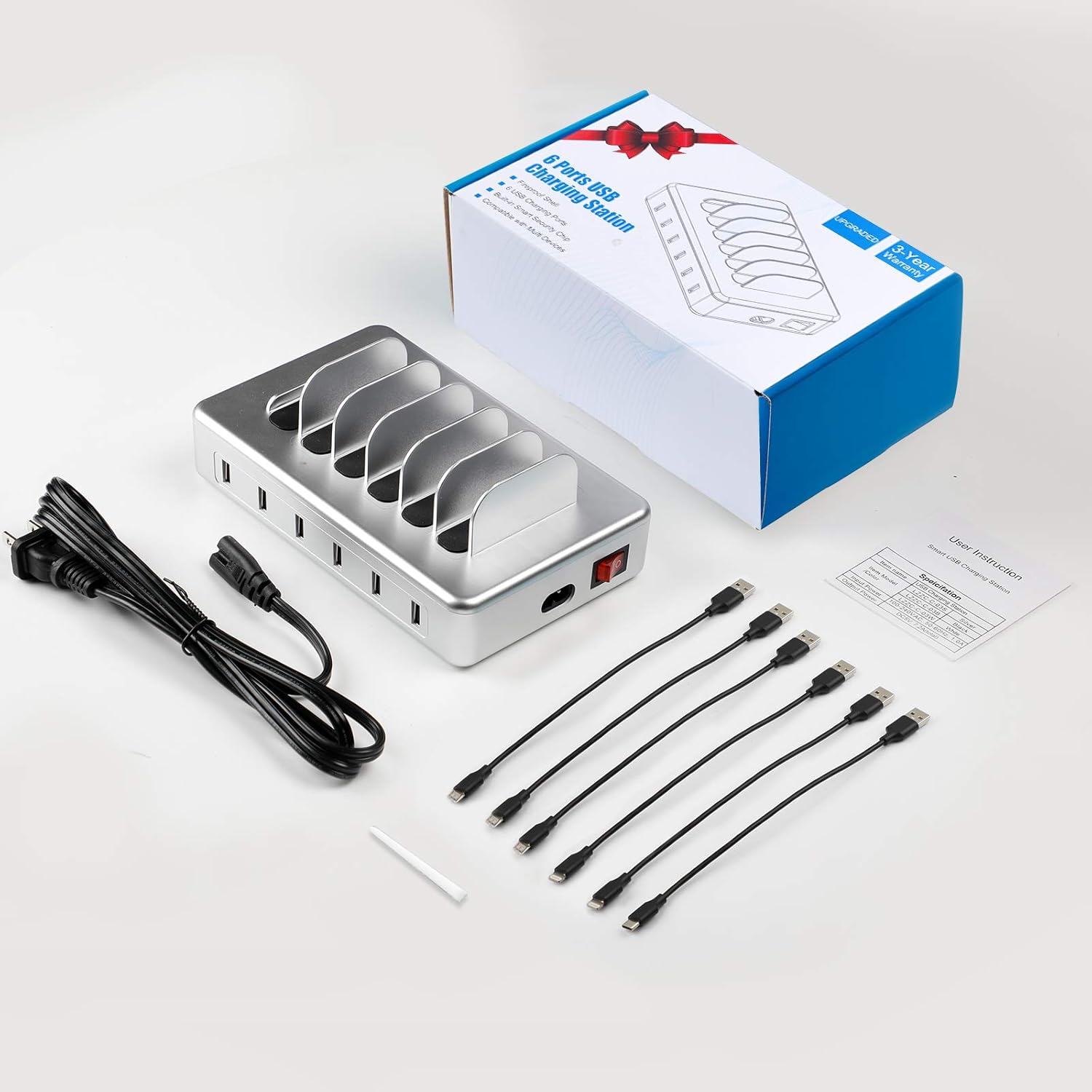 Charging Station for Multiple Devices - 6 Port Fast Charging Station for iPhone iPad Android and Tablet - Multi Charging Station - Phone Charging Station with 6 Mixed Cables Included(UL Certified) : Cell Phones & Accessories