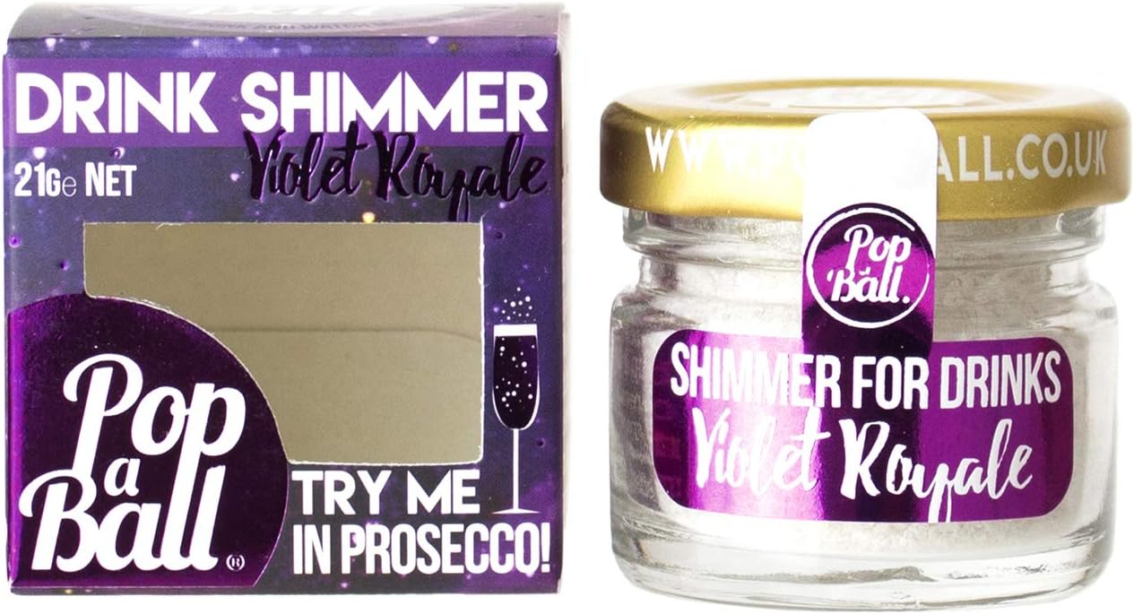 Popaball Drink Shimmer Violet Royale Blackcurrant Flavour | 1 x 21 Grams | Prosecco, Gin, Mocktail & Cocktail Making Gifts | Gift Set Ideas for Her, Hampers & Hen Parties