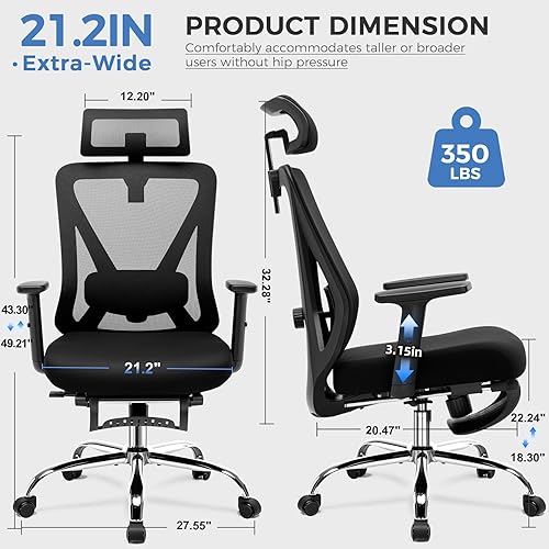 Miniatura 9 de COMHOMA ErgoPlus-E53 - Silla de oficina ergonómica, silla de escritorio de malla ejecutiva, respaldo alto, reposabrazos ajustable y soporte lumbar