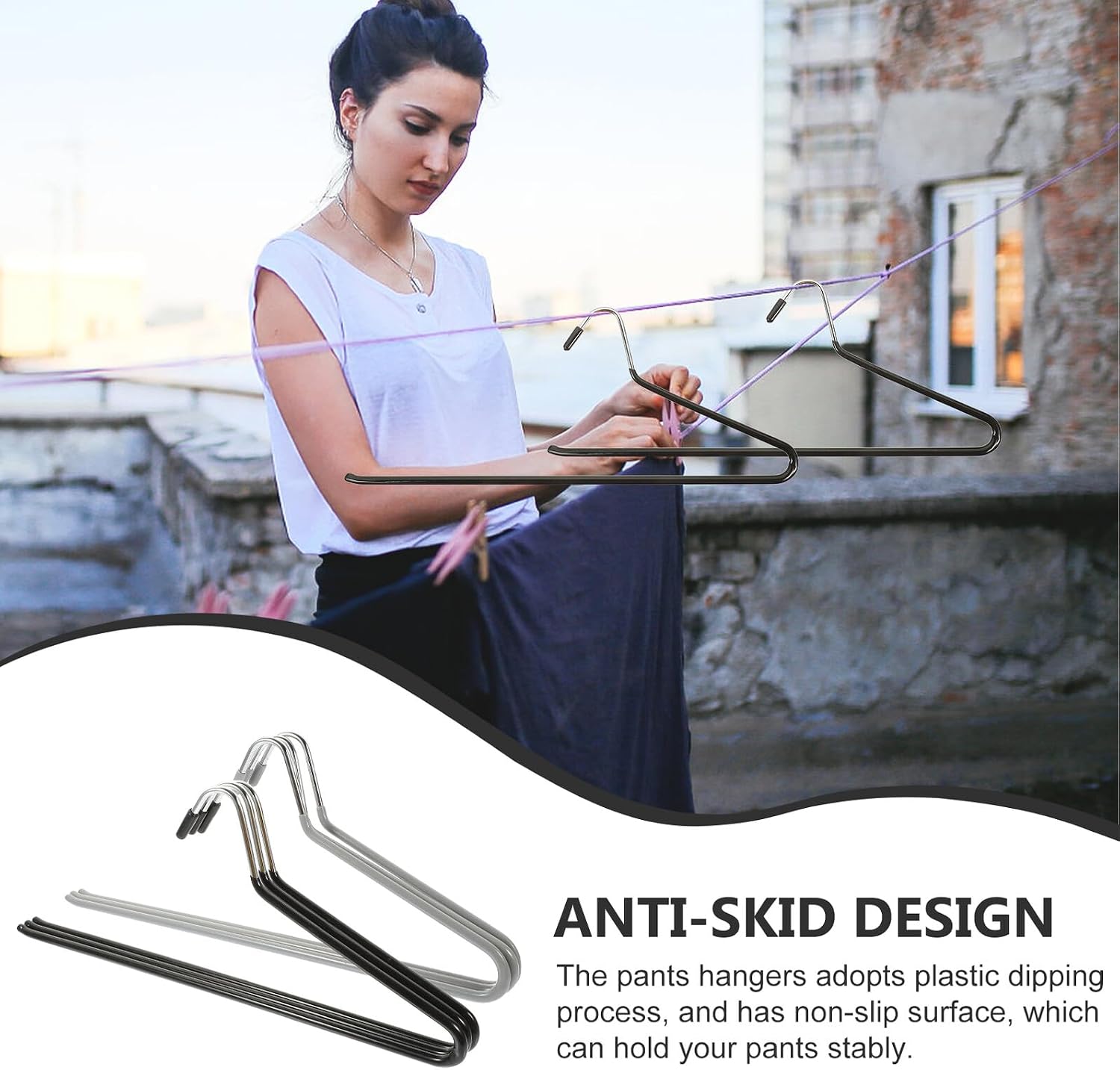 6pcs Open Ended Pants Hangers Multi-Function Closet Rack with Non-Slip Plastic Dipped Surface Space Saving Metal Pants Hangers for Jeans Trousers and Clothes Storage