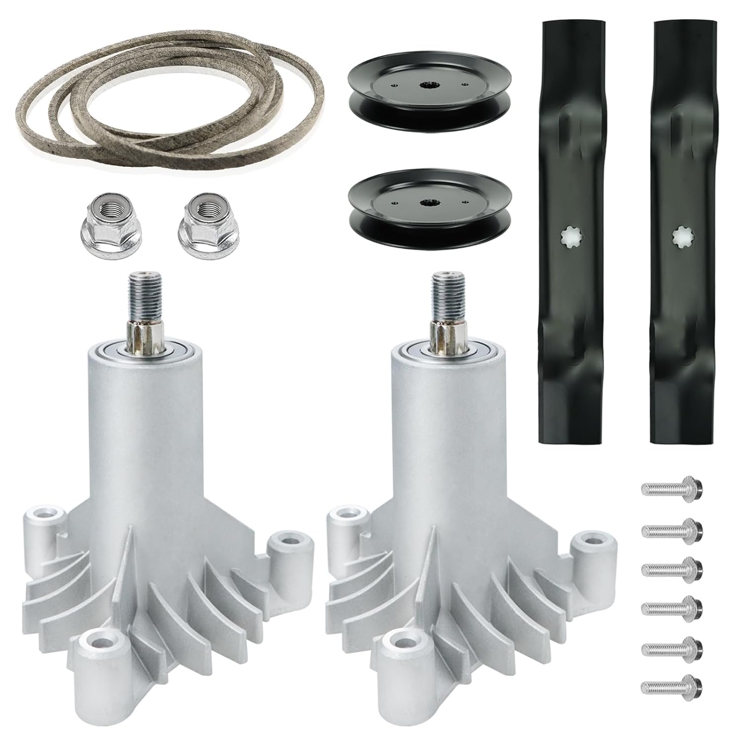 Deck Rebuild Kit for Craftsman Poulan Husqvarna 42" Models, 2 Spindles 130794,3 Blades 6189134149 532134149, 95 1/2" Belt 144959, 2 Pulleys 129861 153535