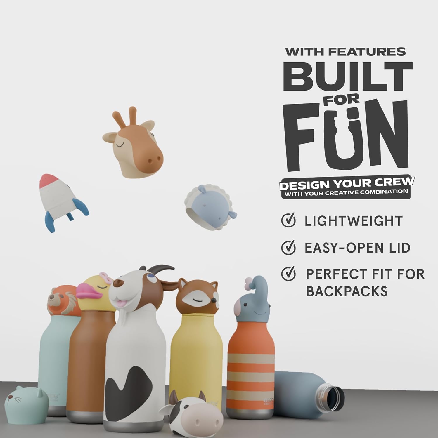 asobu Bestie Bottle Insulated Stainless Steel Water Bottle with Detachable Soft Animal Head Fun Drinking For Kids and Teens with Flexible Reusable Straw 16 Ounce - Image 4