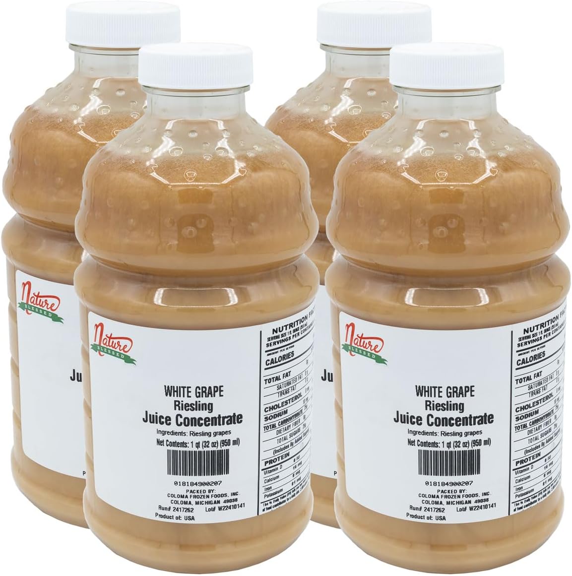 Nature Blessed 100% Riesling White Grape Fruit Juice Concentrate - 4 Quarts (4/32 fl oz bottles), Great for Home Vintners, Home Wine, Cider, Spirits, Smoothies, or Jelly Production