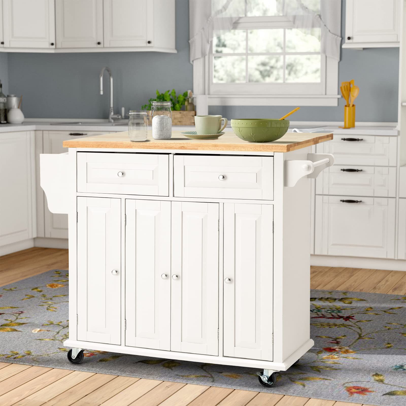 HOMHUM Rolling Kitchen Island Cart with Storage, Kitchen Cart with Drop