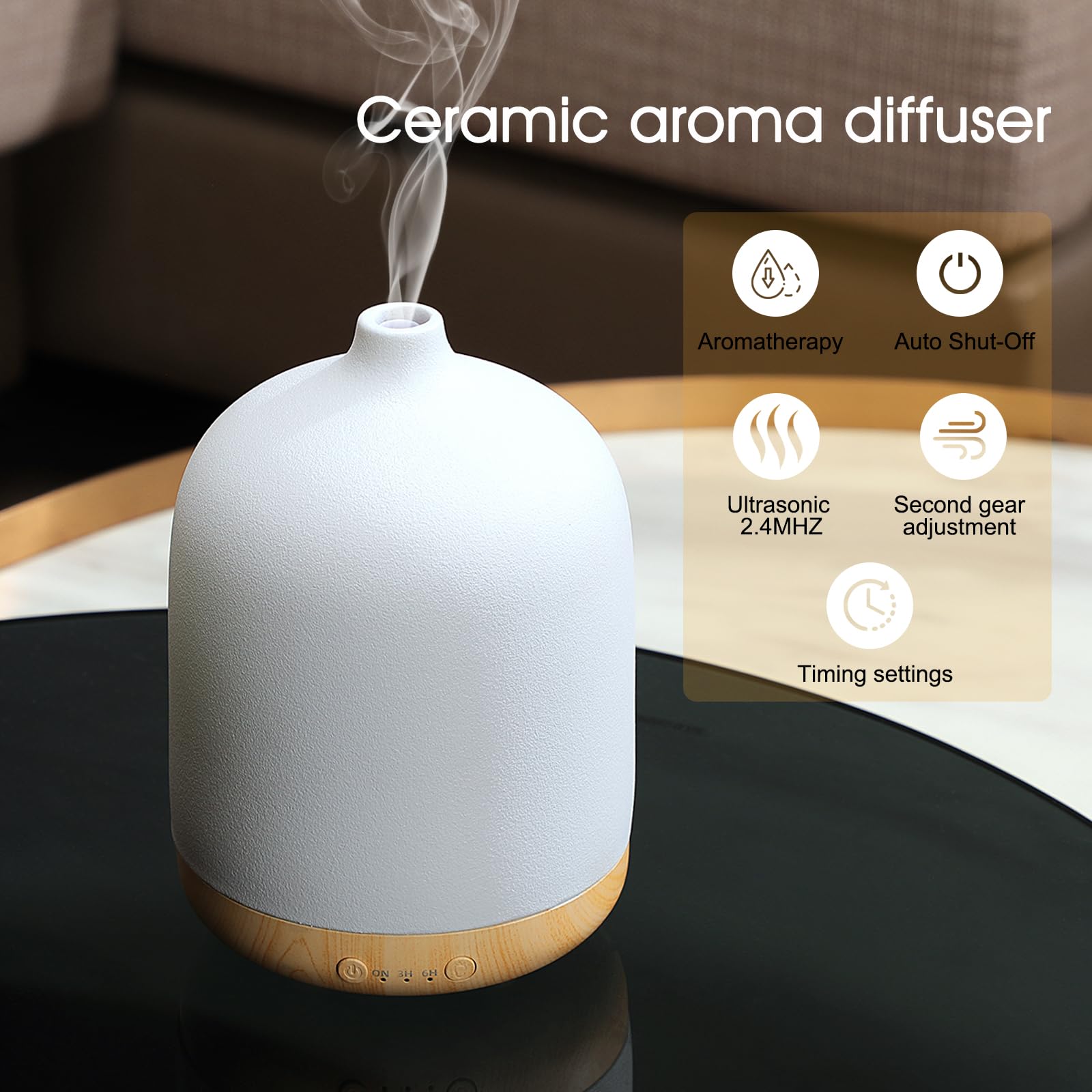 Diffusori di oli essenziali in ceramica per la casa, decorazione camera da letto aromaterapia diffusore d'aria diffusore ad ultrasuoni aroma deumidificatori 250ml con timed-white