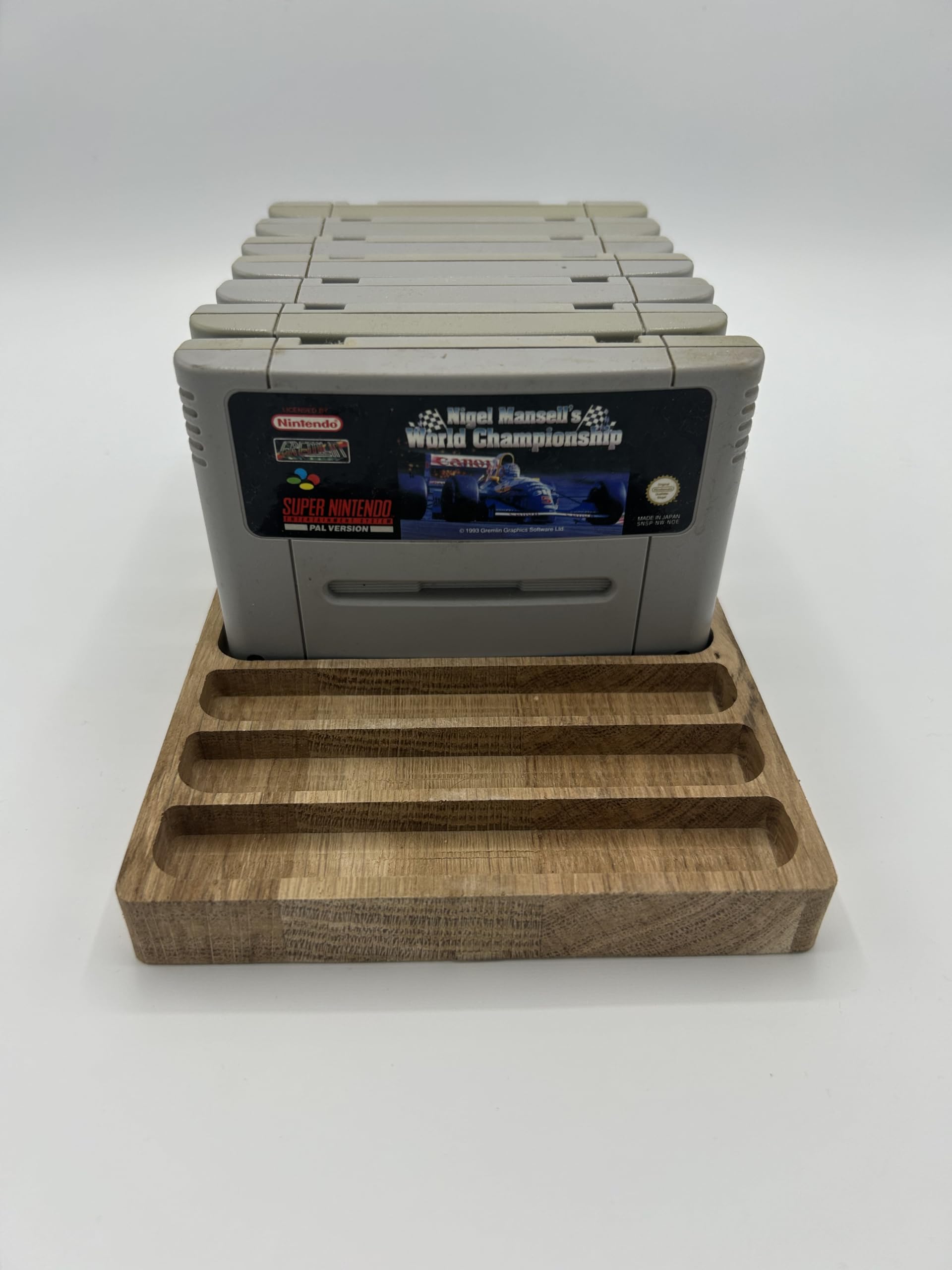 Generisch Support de jeu pour 10 Super Nintendo SNES PAL, bois de chêne véritable