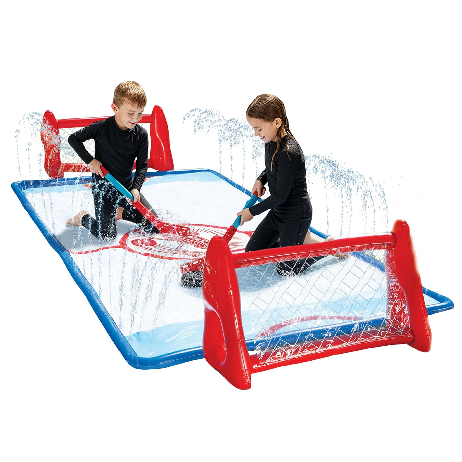 Wham-O Slip N Slide Wasser-Kniehockey-Set mit 2 aufblasbaren Toren, 2 Schlägern und 1 Puck