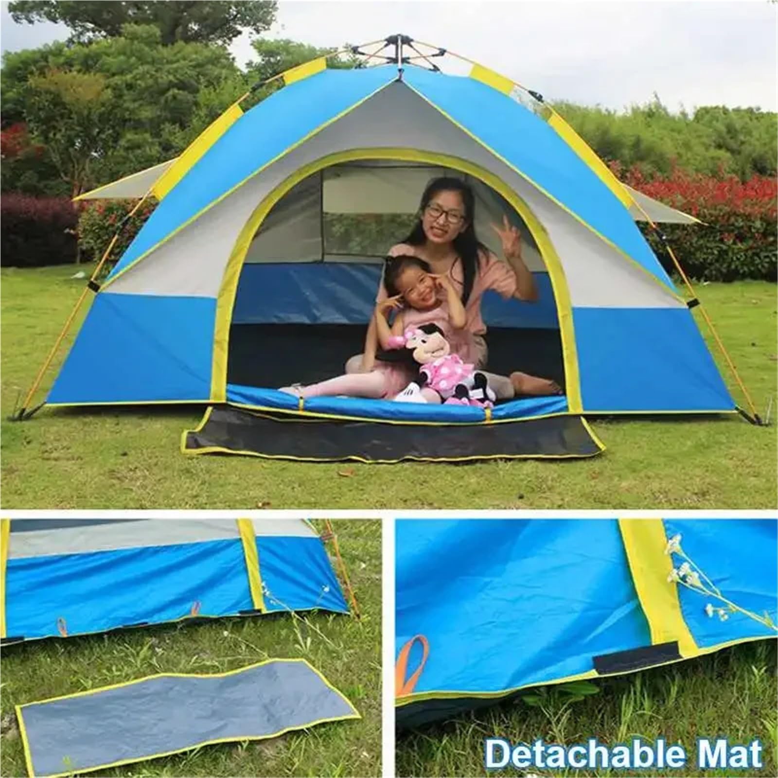 Tente de Plage Auvent Pare-Soleil de Camping for 1 à 4 Personnes, imperméable, Coupe-Vent, entièrement Automatique, for Voyage en Famille(Blue 3-4 Person)