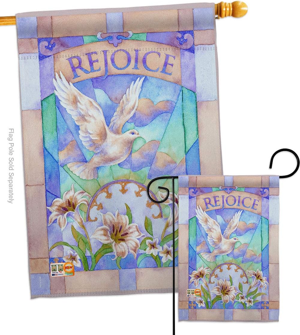Breeze Decor Rejoice Garden House Spring Easter Happy Bunny Egg Christian Season Springtime Holiday Decoration Banner Yard Gift Double-Sided, Large & Small Flags Set, Made in USA