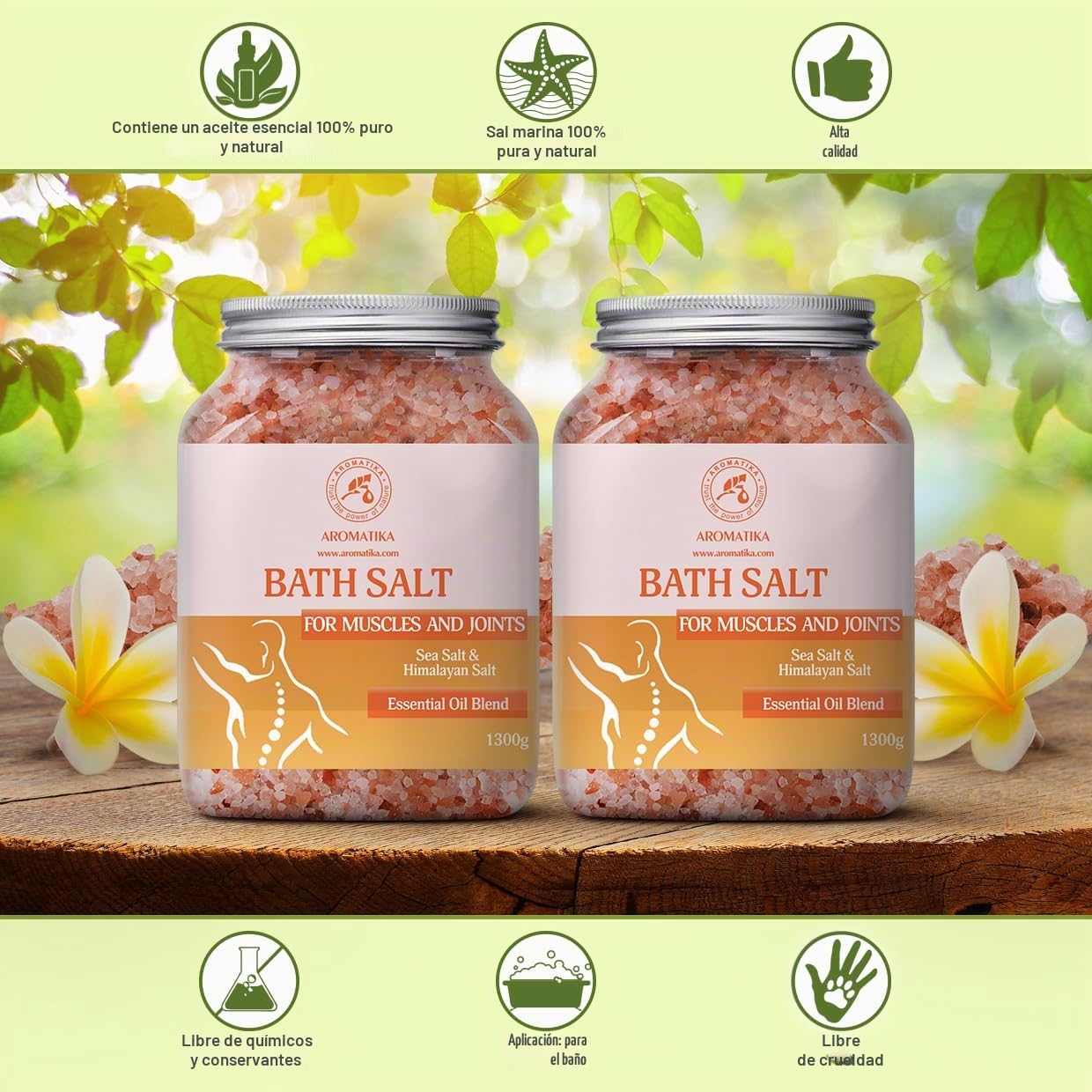 Sales de Baño Set Articulaciones & Músculos 2х1300g - Aceites Esenciales de Lavanda & Salvia & Romero - 100% Natural Sale Marina - Cuidado del Cuerpo - Baños de Relajación - Calma - Aromaterapia