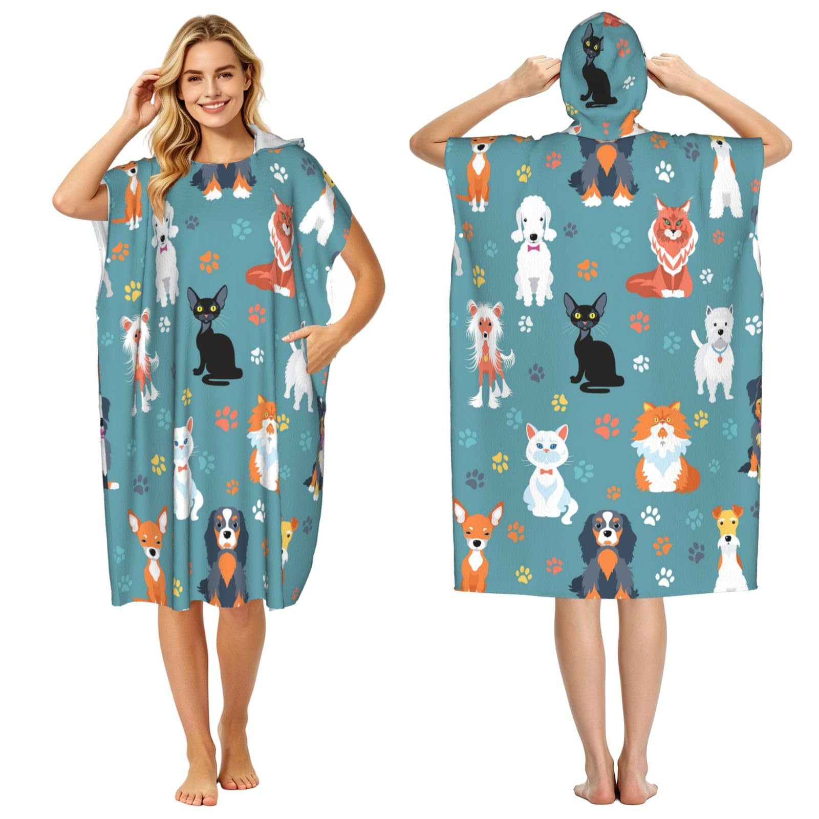 Poadnly Cute Labrador Dog, Adult Hooded Beach Towel 90 x 110 cm,Changing Bath Robe, Surf Poncho Towel For Women Men