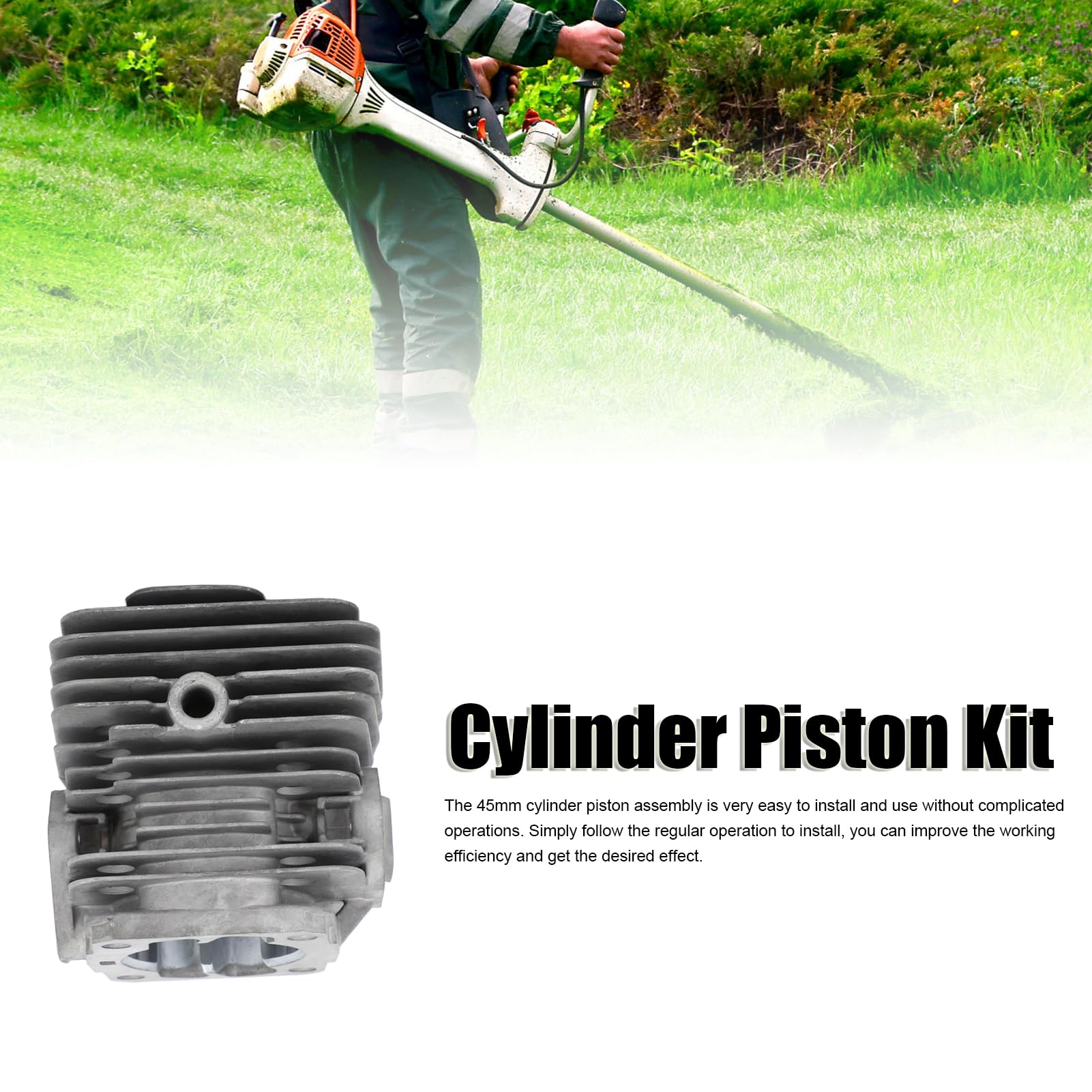 Kit De Cilindro Y Pistón 45mm, Conjunto De Cilindro De Aleación De Aluminio, Pieza De Motor De Alta Dureza, Repuestos para Cortacésped P500 P510 P522S VIP 55 55D