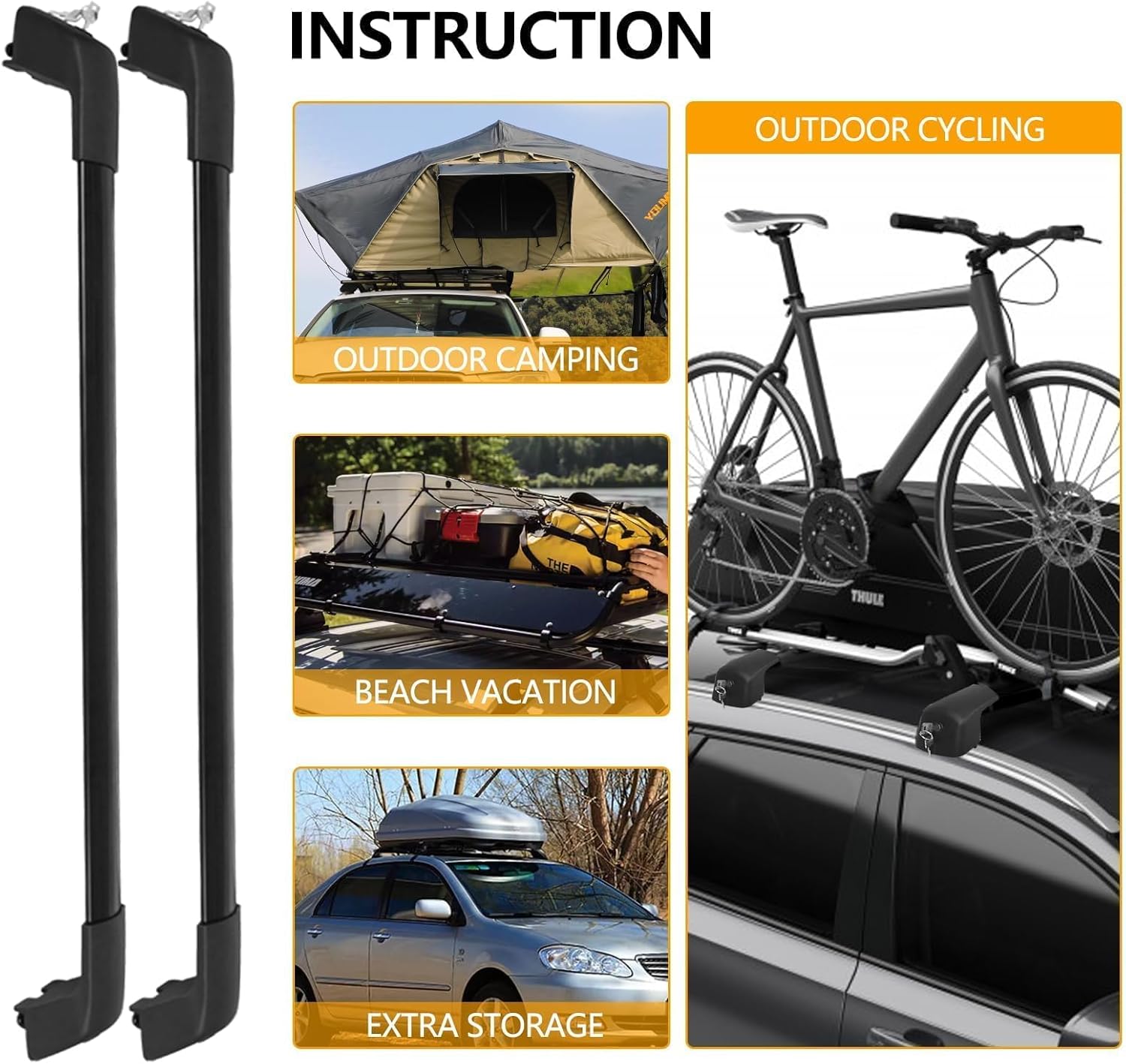 AUTOXBERT Car Roof Rack Cross Bars 39"-41", Universal Cross Bars Roof Rack Adjustable Lockable Thick Aluminum Roof Rails with 220lbs Load Capacity Fits Most Vehicles Flush Side Rails