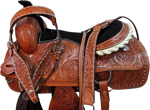 Western Trail Saddle Pleasure - Juego de tachuelas de cuero con herramientas florales para caballos, 15, 16, 17, 18 con cuello de pecho y riendas