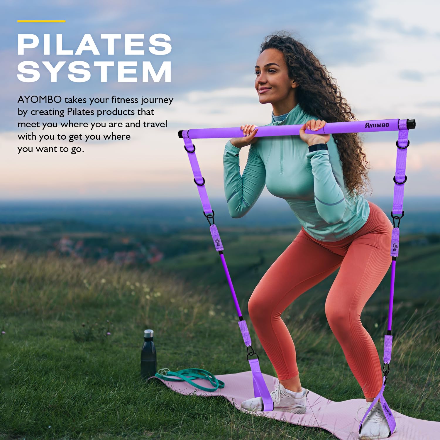 Equipo de pilates, kit de barra de pilates con bandas de resistencia, equipo de entrenamiento de pilates multifuncional ajustable para hombres y mujeres, barra de pilates portátil, equipo de gimnasio