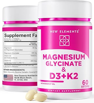 Magnesium Glycinate 500mg with High-Potency Vitamin D3 10,000 IU & Vitamin K2 200mcg | Enhanced with Coconut Oil for Optimal Absorption | Non-GMO, Gluten-Free, Sugar-Free Softgels 60 softgels