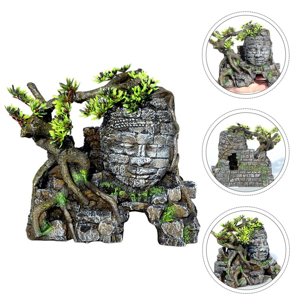 Ornement D'aquarium en Résine Décor Paysager Bouddha Simulation Grotte Cachée Abri à Poissons Décoration Intérieure Aquarium Eau Douce