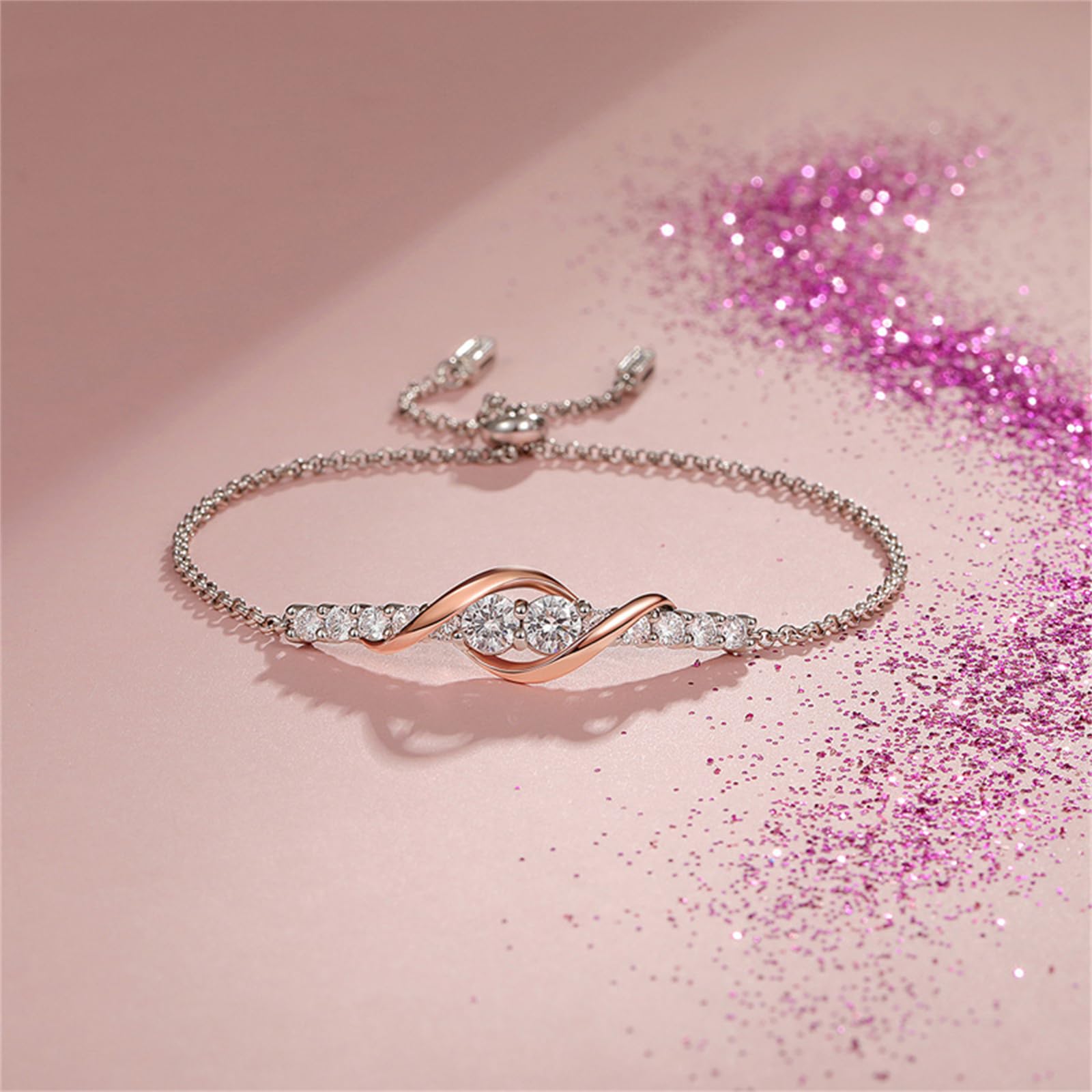 Jeulia 925 Sterling Silber Diamantschliff verstellbares Boho Perlen Armband für Frauen Diamant Armband Seilkette Verstellbares Handgelenk Pull Armband Jubiläum Hochzeit Verlobung