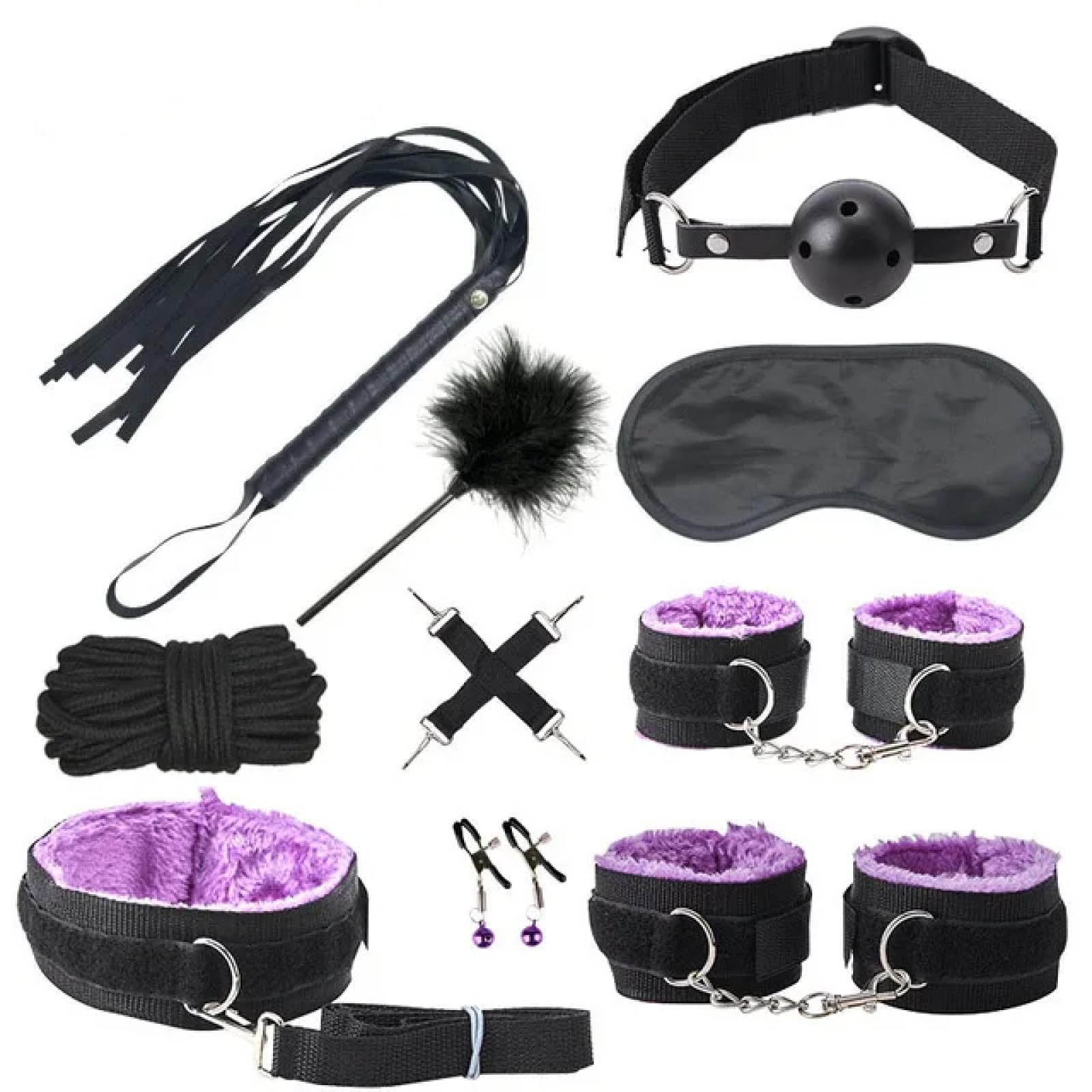 BDSM Bondage set Sexy Leder Bdsm Kits Plüsch Sex Bondage Set Handschellen Sexspiele Peitsche Knebel Nippelklemmen Sexspielzeug Für Paare