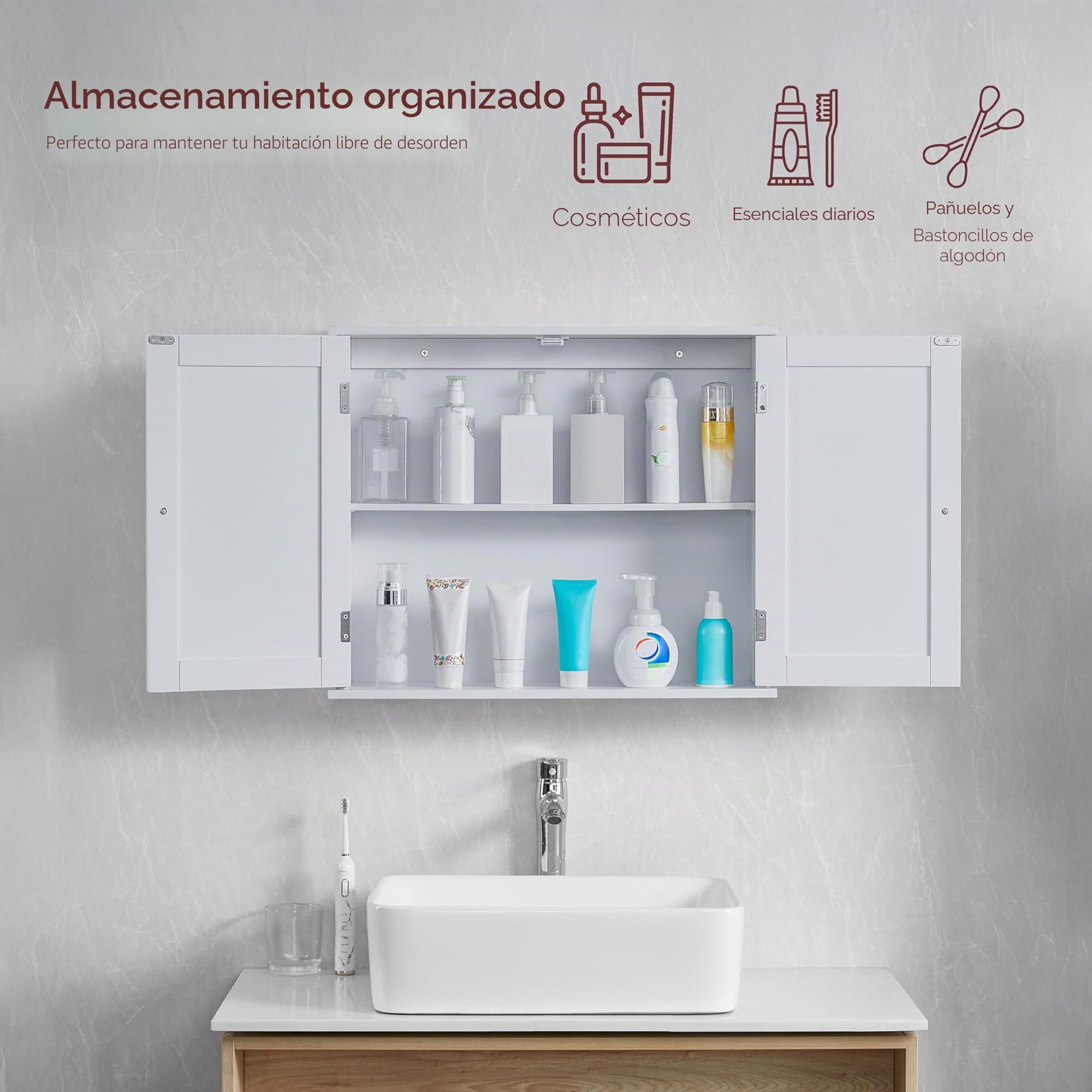 Mueble de baño Doble para Pared Bath Vida, de Madera, de Color Blanco