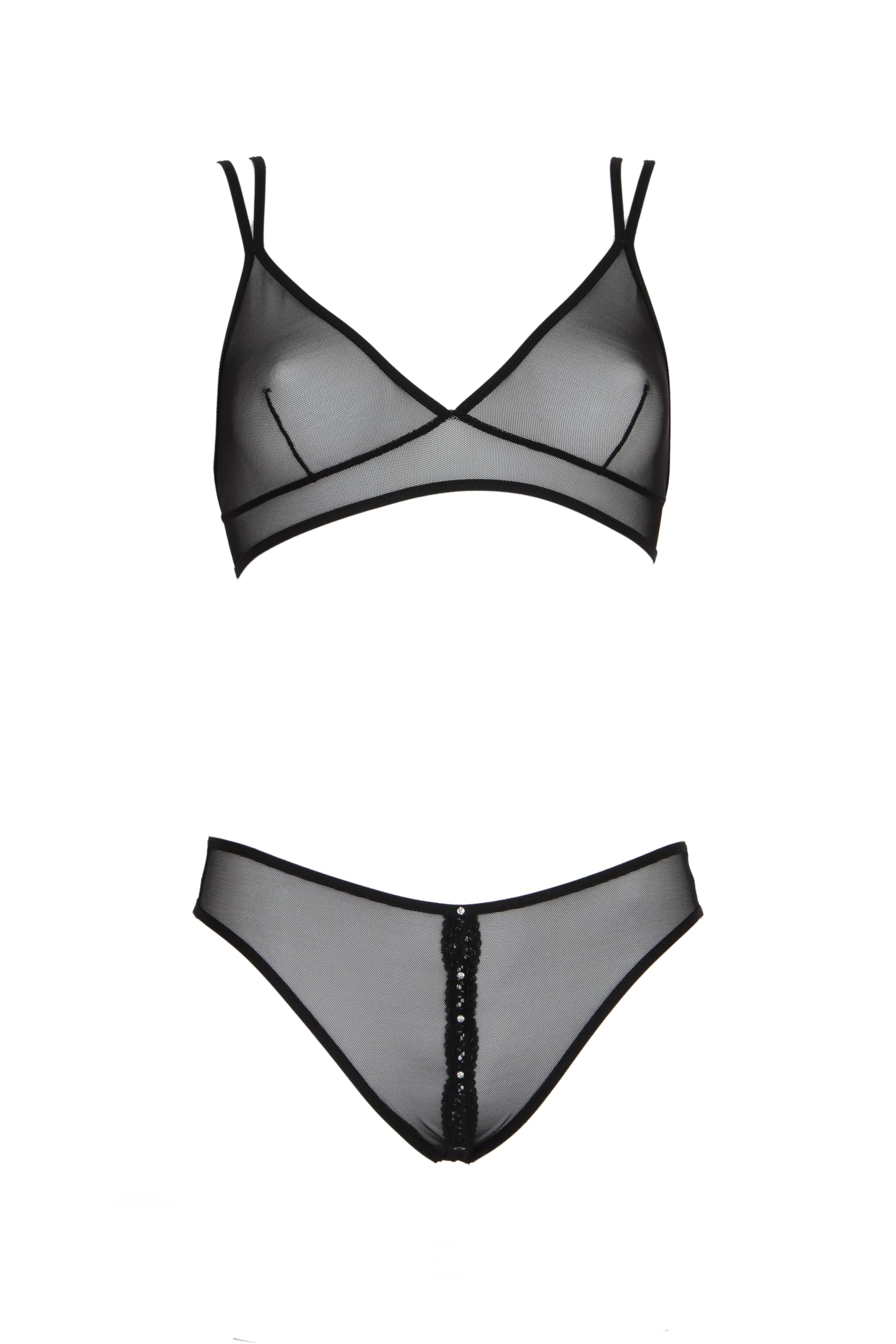 Foly Lingerie Slip Malika, Brasiliana in Tulle con Bottoni, Donna Sensuale, Nero, Taglia S,M,L,XL, Made in Italy