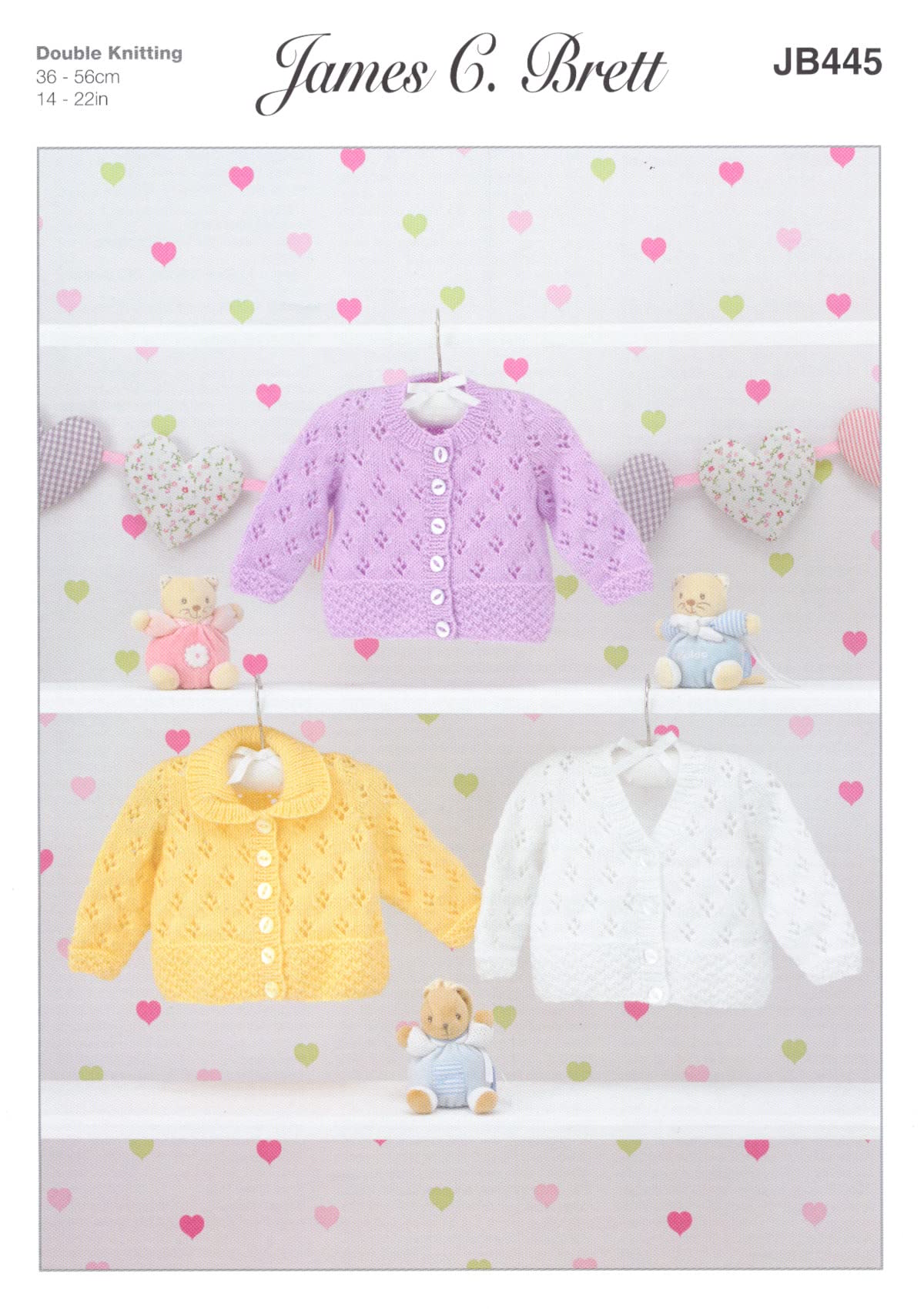 James C Brett Double Knitting Pattern Baby DK Lace Round V Neck or Collar Cardigan (JB445), Multicolor, 14inch- 22inch