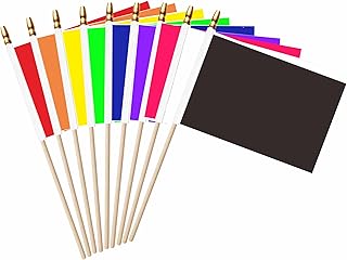 20 Pack Red White Blue Black Orange Yellow Green Purple Pink Mini Wood Stick Flag Set, 5x8 Inch Solid Color Blank Hand Held Small Miniature Plain Flags for DIY Graffiti
