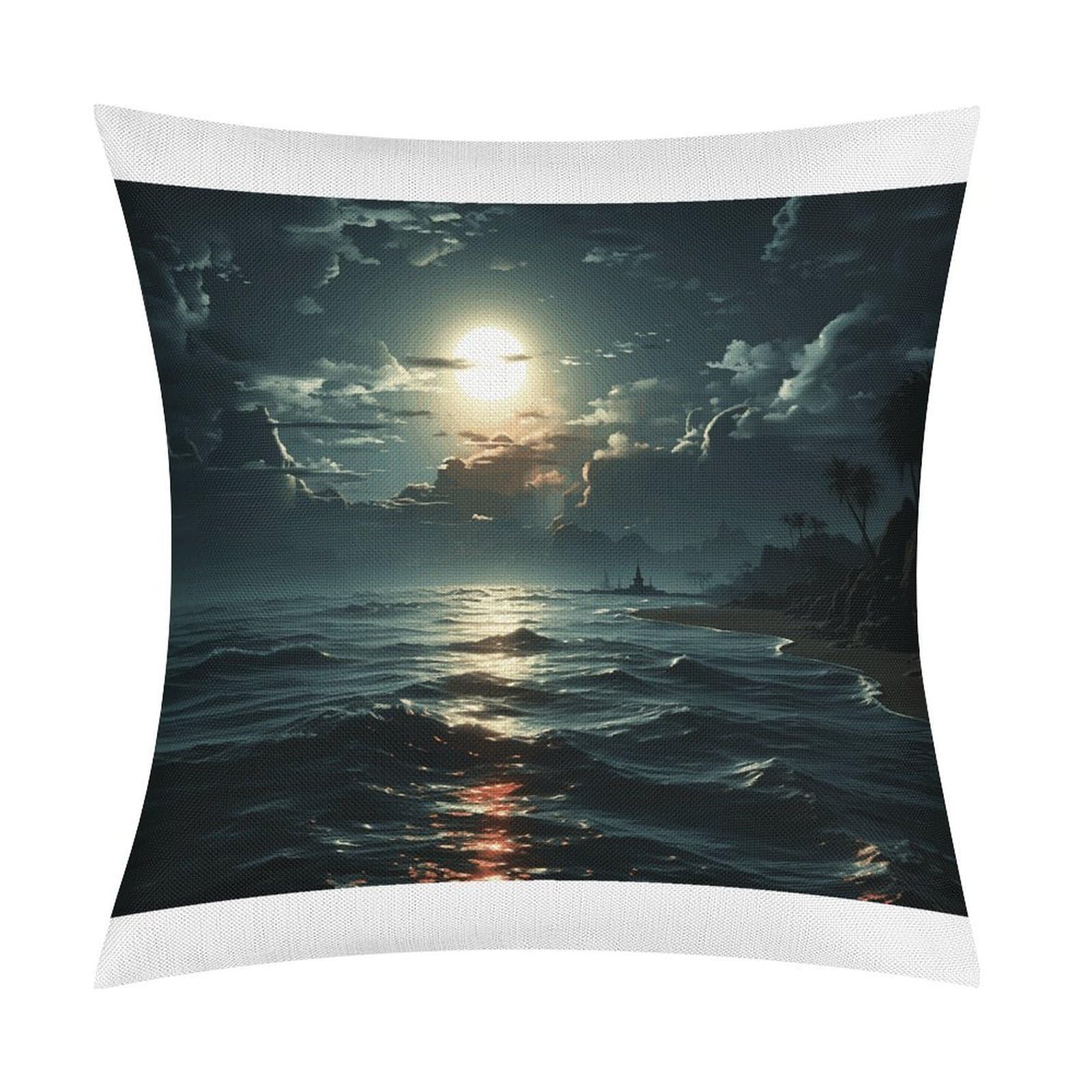 Adfgyerh Style Sea Moon Pillow Covers Soft And Comfortable Invisible Zipper ，Home Decor 18X18 Inch Edging Technology，Throw Pillow Covers For Couch Sofa Bedroom Living Room.
