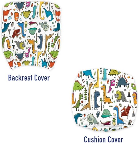 Miniatura 3 de Lunarable Funda para silla de oficina de dinosaurio, divertido diseño de cómic de dibujos animados de criaturas prehistóricas, flores, huevos, funda